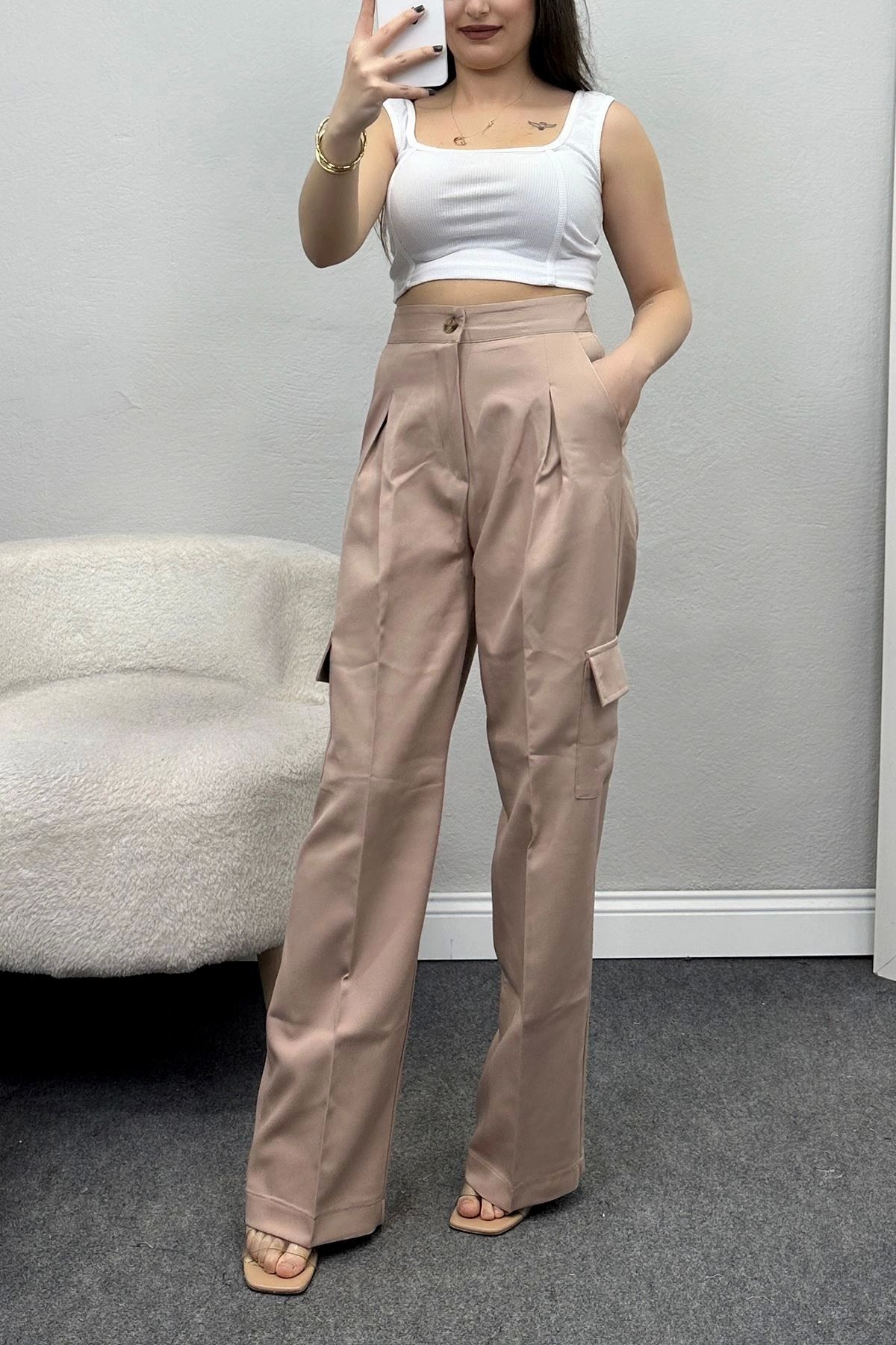 OurStyles Kargo Cepli Kumaş Pantolon Vizon1 - 20805.683.