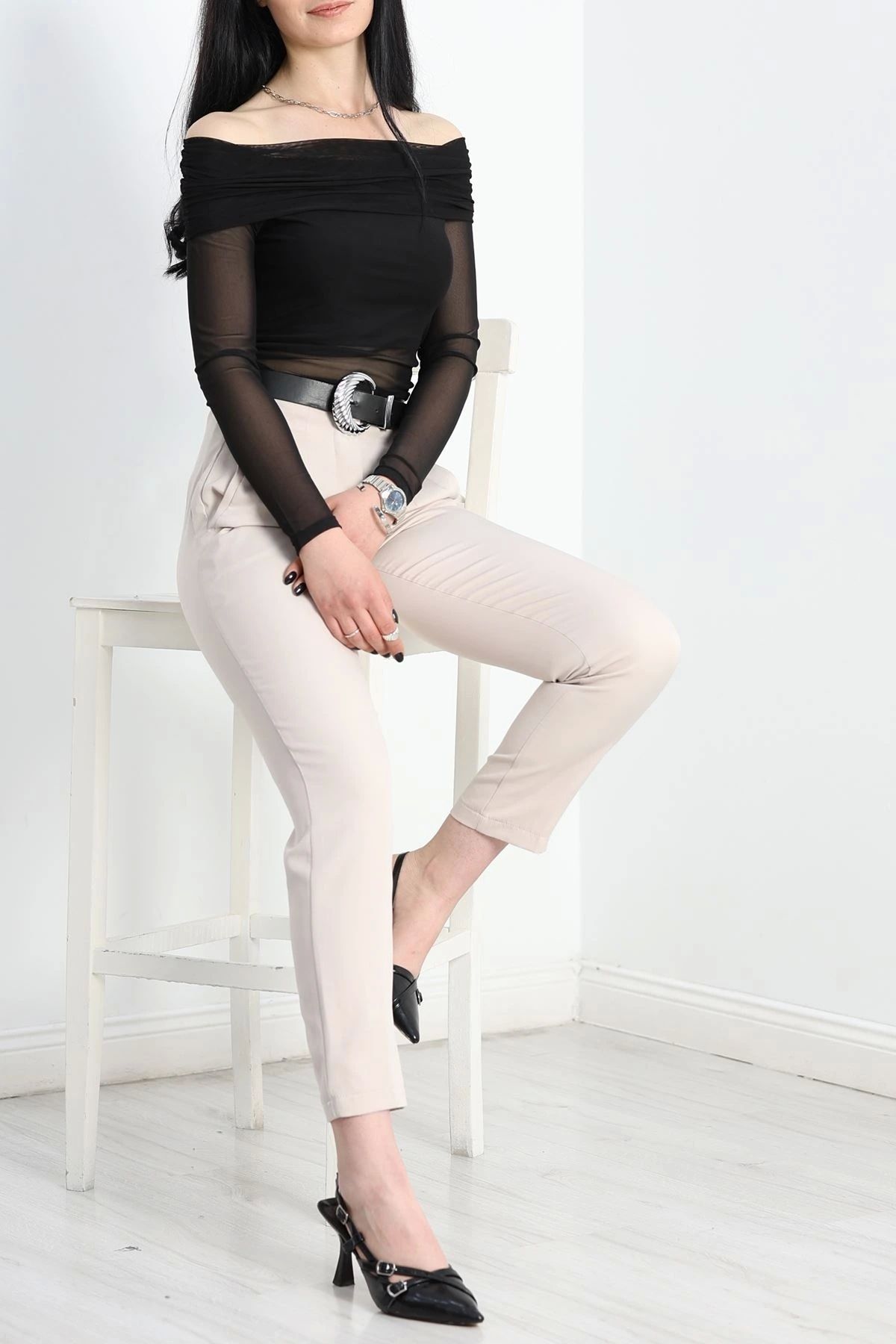 OurStyles İçi Sandy Dışı Tül Kumaş Bluz Beyaz - 41363.148.