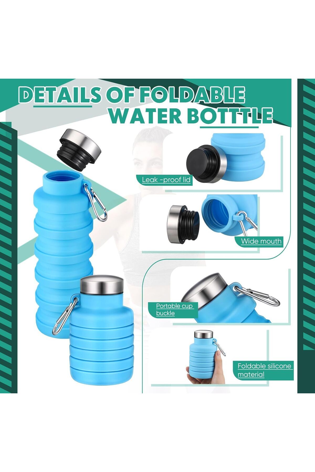 Generic-SWIUKPHE Collapsible Water Bottles for Travel 500ml Reusable Foldable Silicone Water Bottle with Po 3