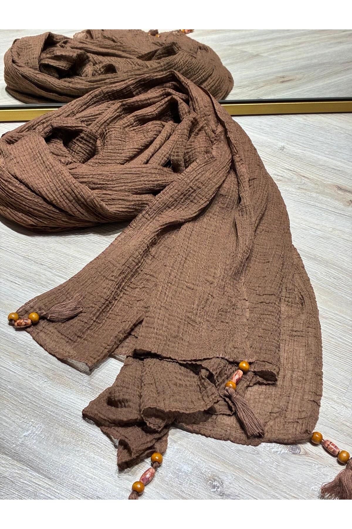 gulayyscarf Müslin Şal Pamuklu Imameli Boncuklu