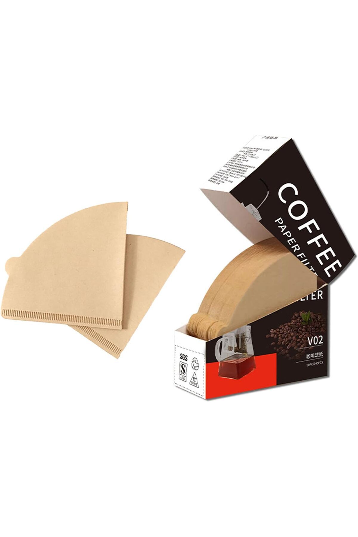 Generic-DAMATCH 100 Pieces of Disposable V60 Cone Coffee Filter Paper in Brown, Barista Tools for Home Coff 1