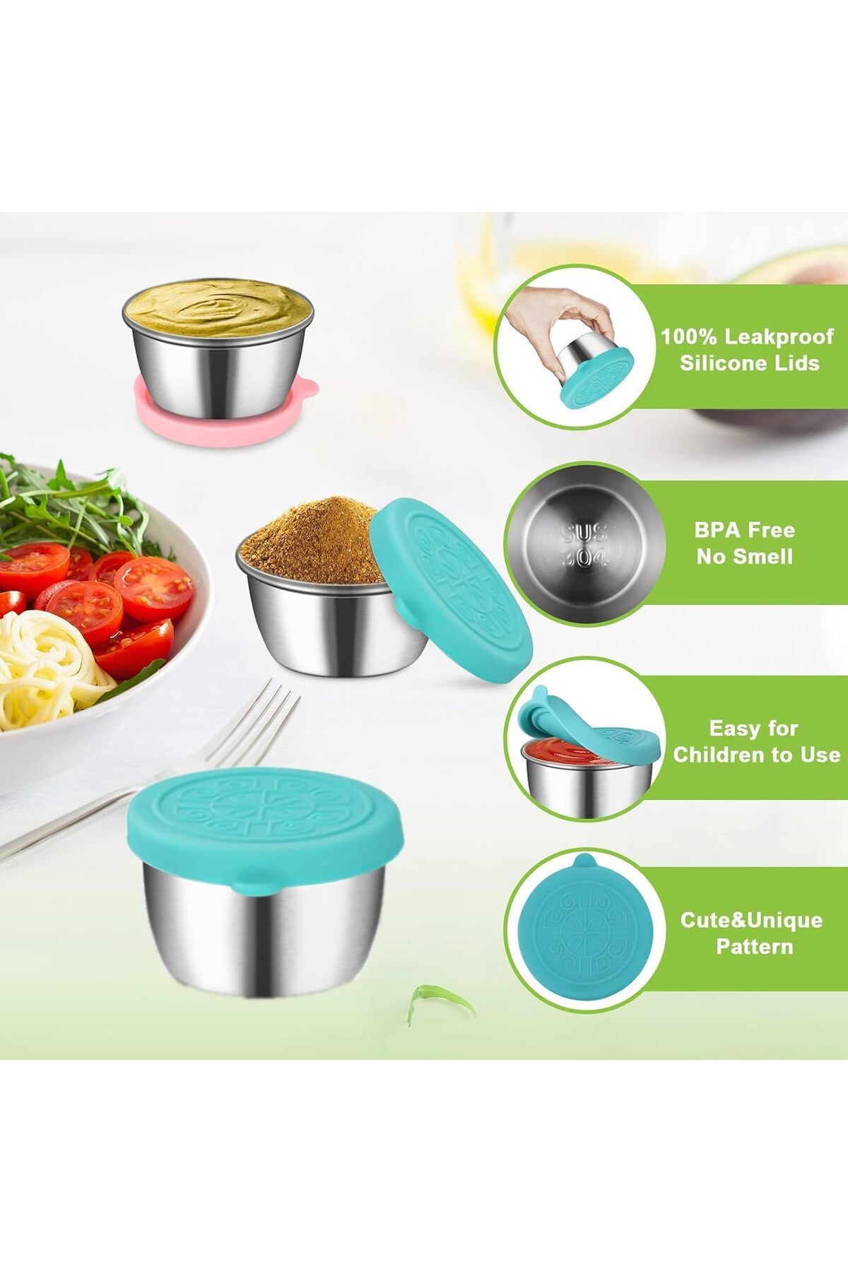 Generic-4Pcs 50ml Small Food Containers, Stainless Steel Condiment Containers with Lids(Leakproof), Reusabl 4
