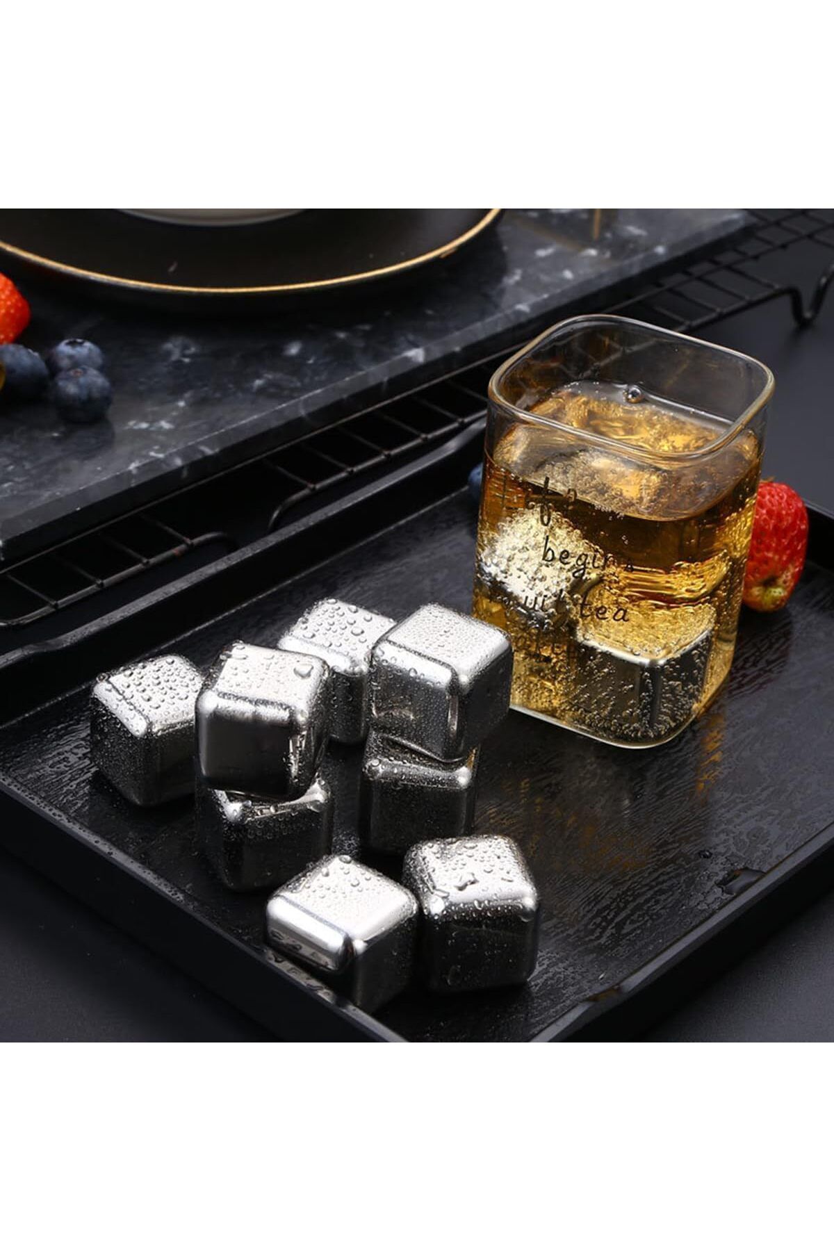 Generic-ECVV Ice Stone Cube Tray with Tongs and Lid, 8 Honeycomb cubes, Flexible and Easy Release Ice Tray 5