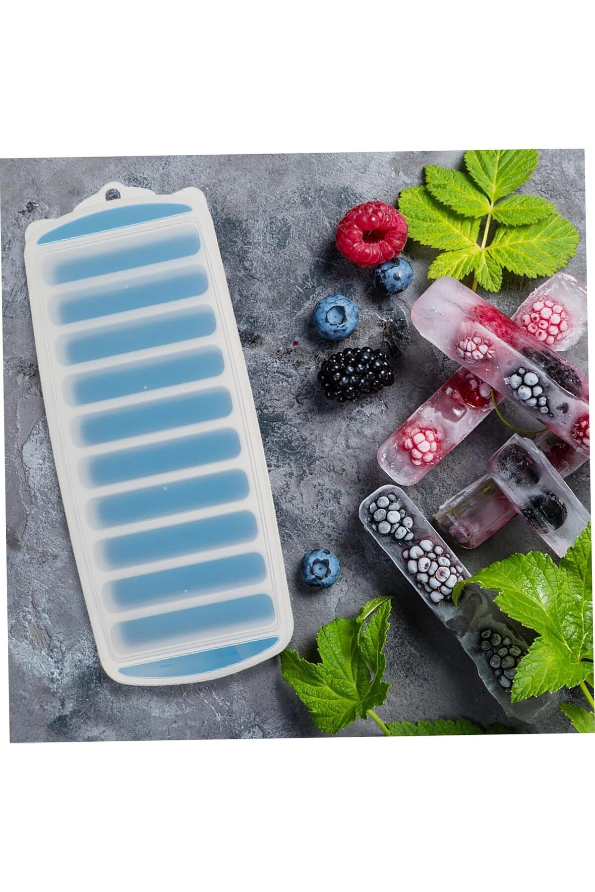 Generic-3Pcs Thin Silicone Ice Cube Tray with Lid, Ice Mold Bottle Thin Ice Tray with Lid for Freezer Ice C 3