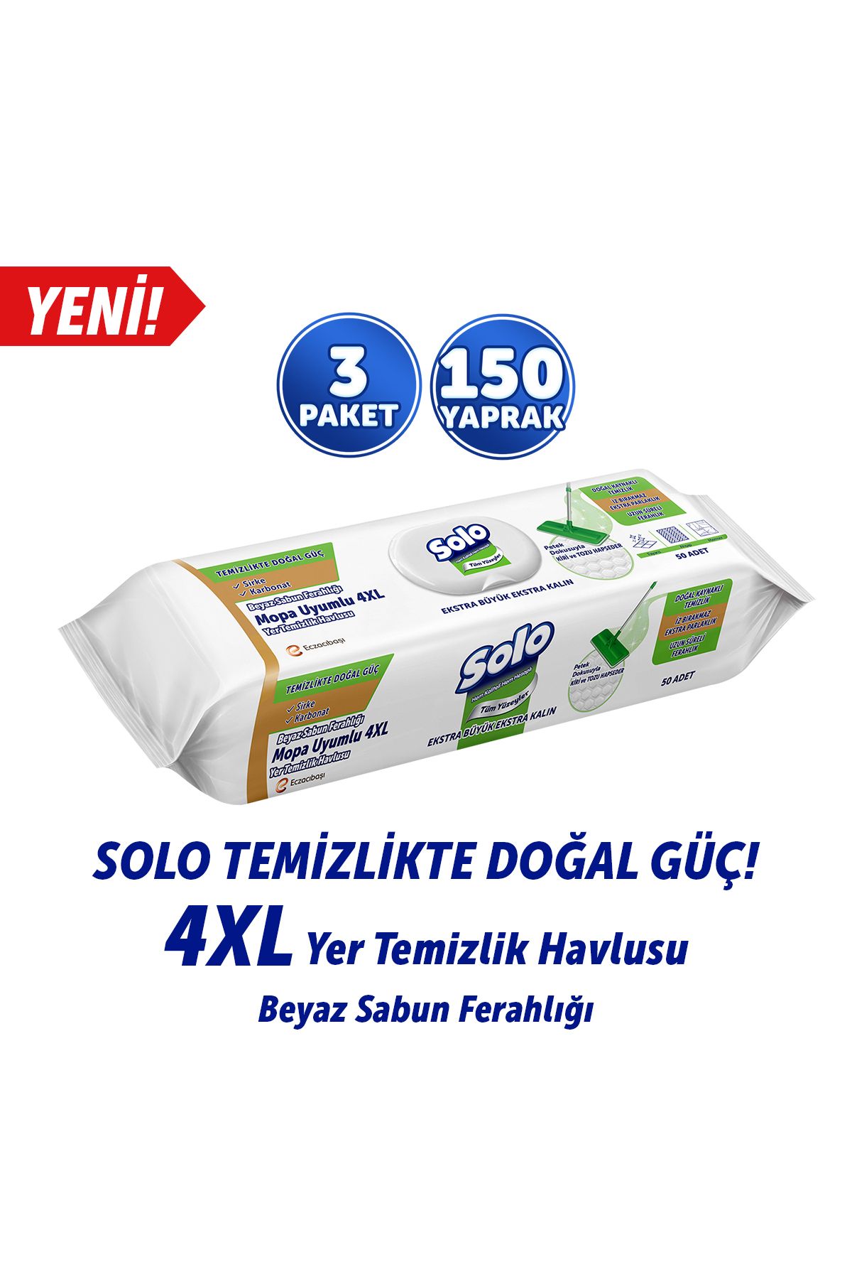 Solo Temizlikte Doğal Güç Beyaz Sabun Ferahlığı Mopa Uyumlu Yüzey Temizlik Havlusu 3'Lü 150 Yaprak