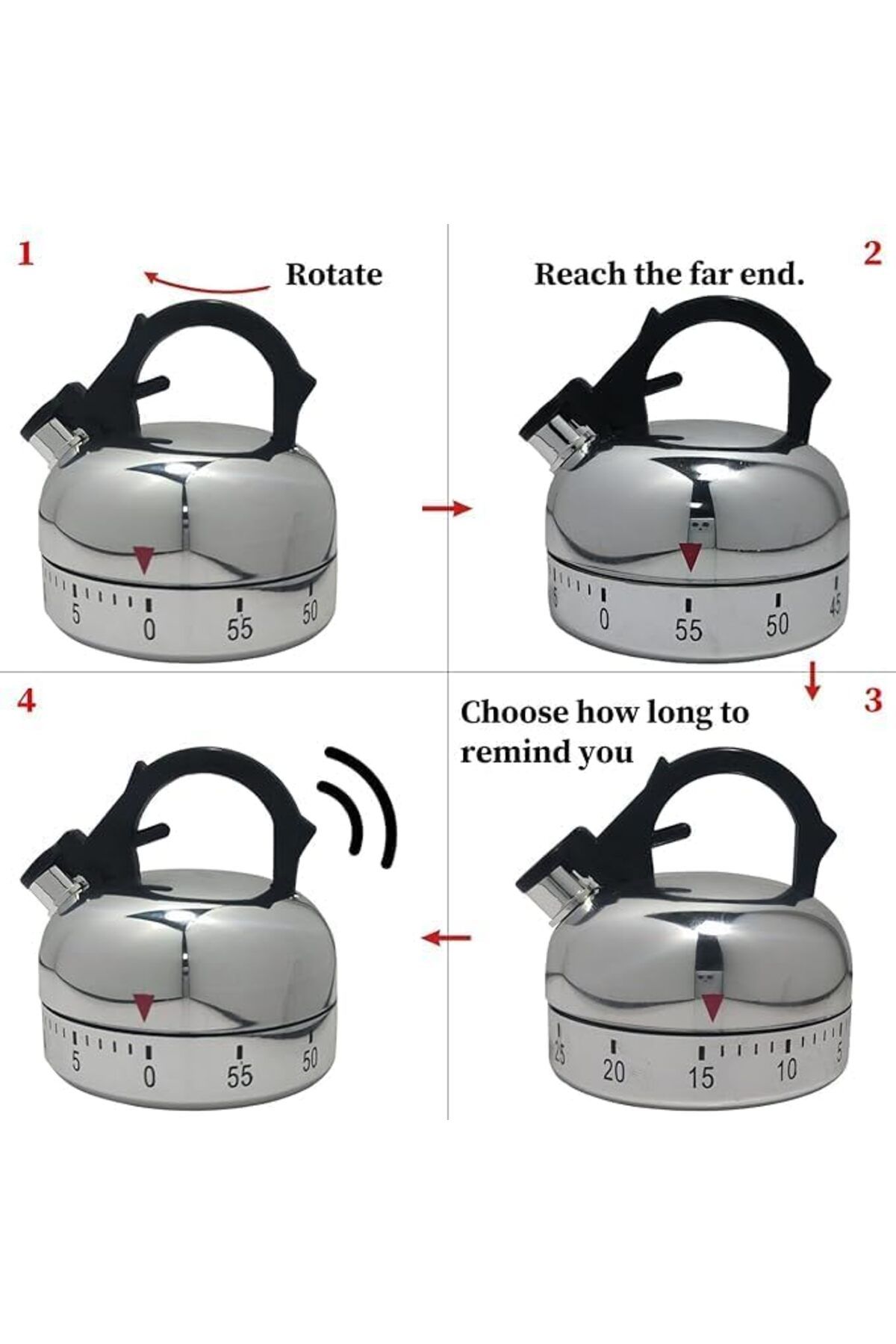 Generic-Tazweeq Mini Kettle Shaped Timer, Mechanical Teapot Timer, 60 Minute Counting Alarm Clock Timer for 5