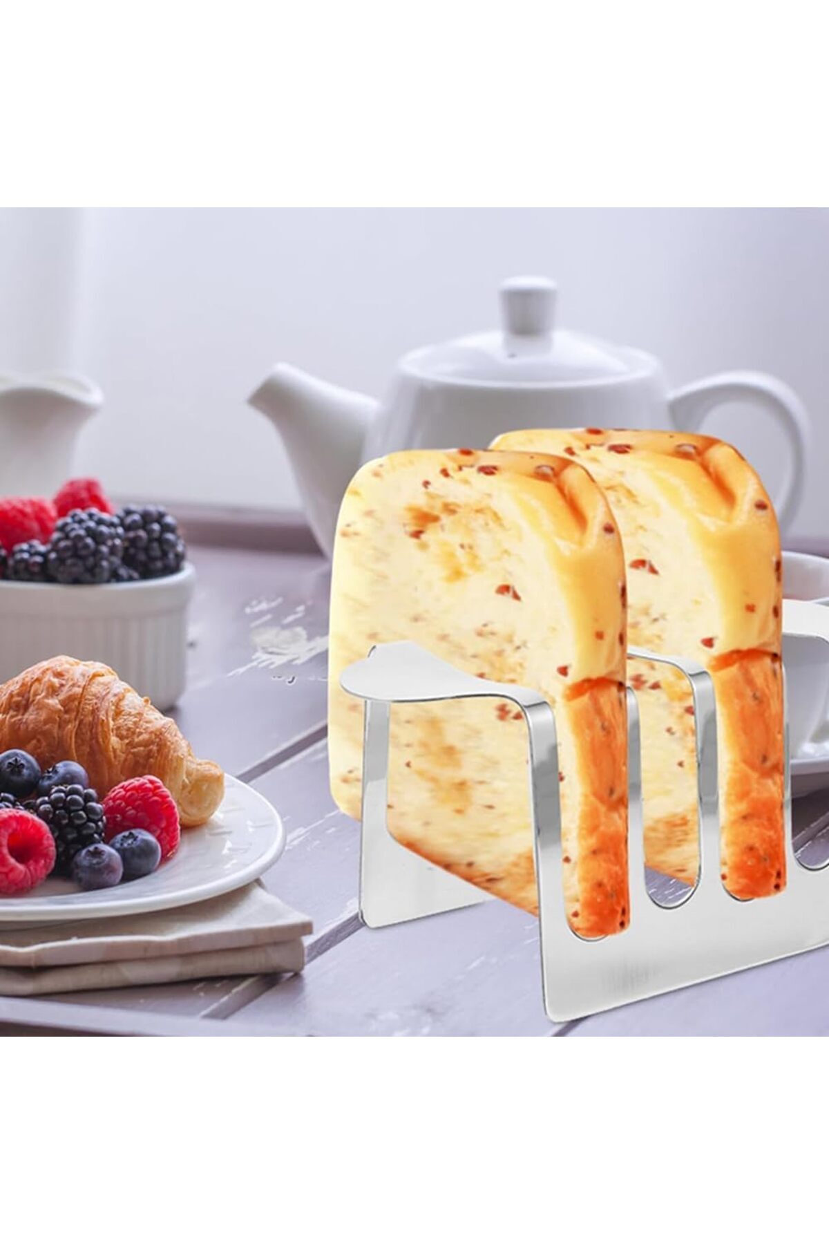 Generic-Tazweeq Stainless Steel Toast Rack, 4 Slice, Toast Bread Slice Holder with Two Handles, Bread Rack 7