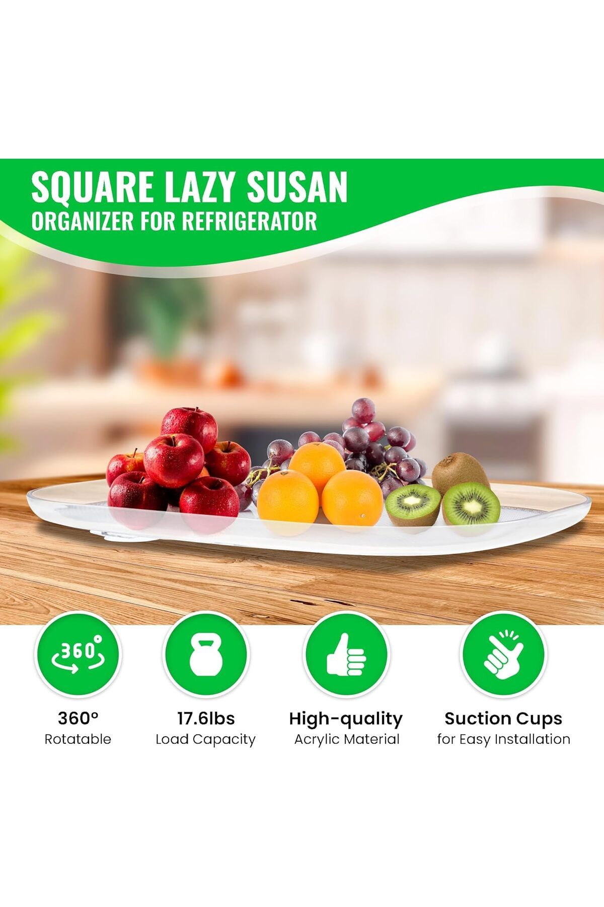 Generic-TRASSLE Lazy Susan Turntable Organizer for Fridge, Refrigerator, Rectangle Lazy Susan Spice Rack fo 5