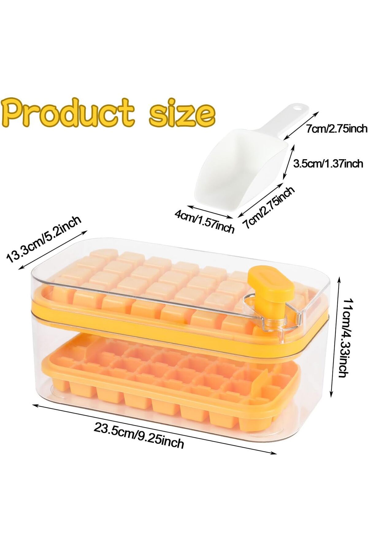 Generic-64 Grids Ice Box with Lid Easy Release Ice Box Refrigerator with Double Layer Square Ice Scoop Ice 3