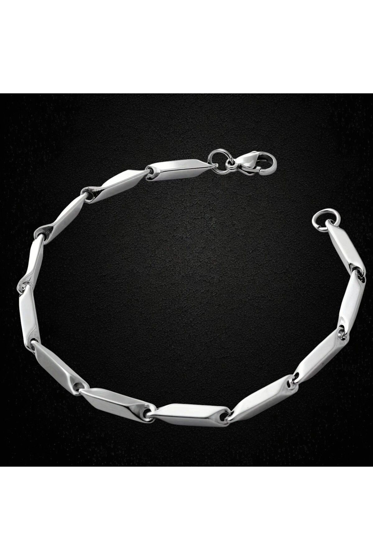 Tasarım Çelik Bileklik Titanyum Melon Düz Model 3 mm Kalınlık 21 cm Uzunluk Gümüş Silver