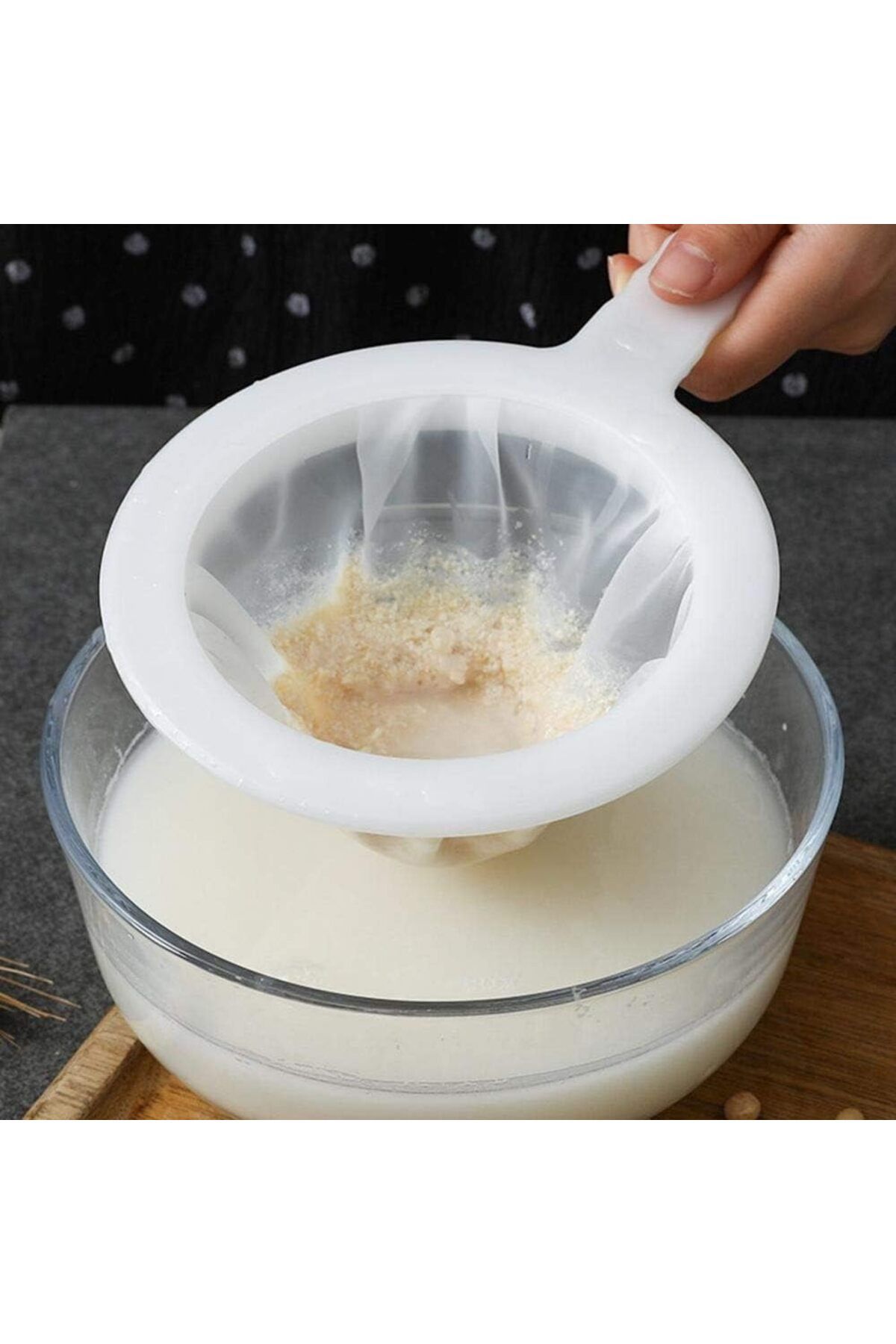 Generic-Sasha Square Kitchen Ultra-Fine Nylon Mesh Strainer I Plastic Sieve Fine Mesh Filter Spoon For Soy 4