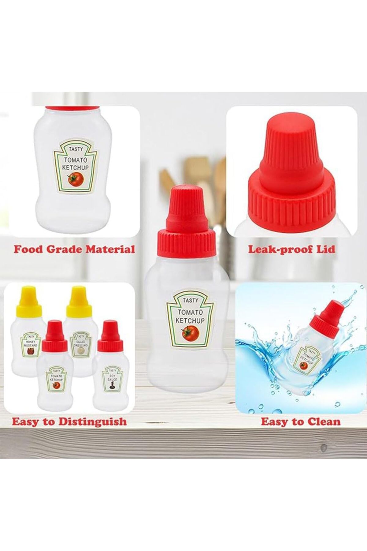 Generic-8 Pcs Mini Condiment Squeeze Bottles,23ml Condiment Squeeze Bottle,Plastic Portable Containers Bott 3