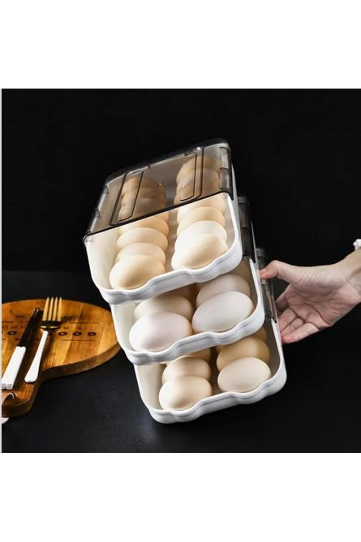Generic-Egg organizer with a transparent, breathable cover for storing, organizing, and preserving eggs in the refrigerator 4