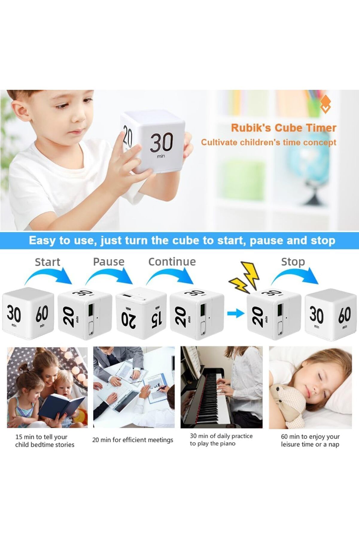 Generic-Amuer Cube Timer,Gravity Sensor Flip Digital Timer Countdown Timer Kitchen Timer Square Workout Tim 3