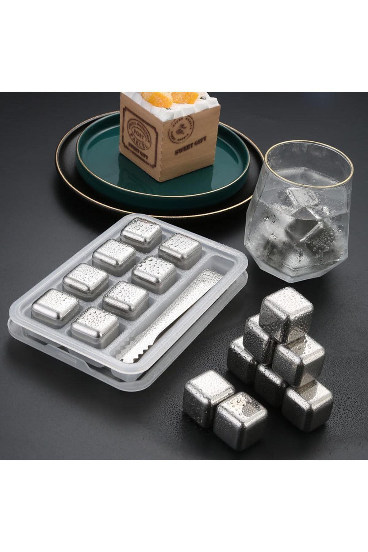 Generic-ECVV Ice Stone Cube Tray with Tongs and Lid, 8 Honeycomb cubes, Flexible and Easy Release Ice Tray 6