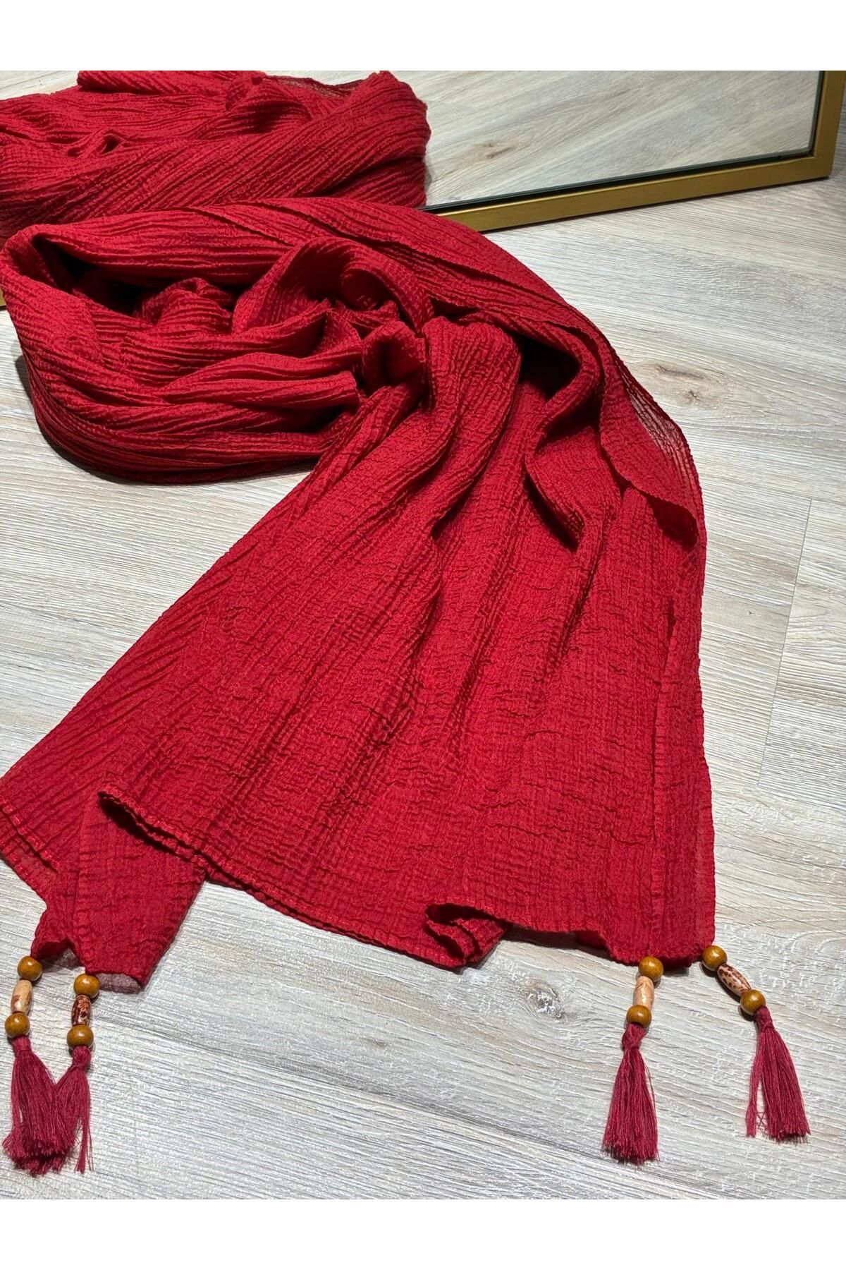 gulayyscarf Müslin Şal Pamuklu Imameli Boncuklu