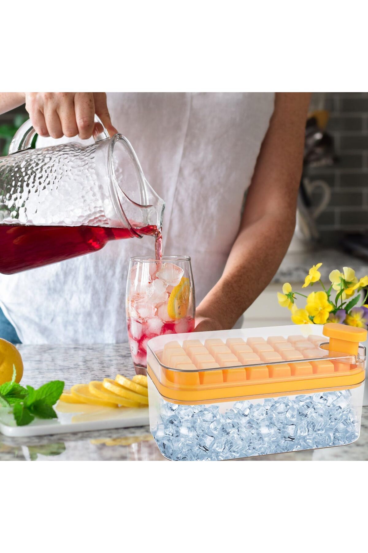 Generic-64 Grids Ice Box with Lid Easy Release Ice Box Refrigerator with Double Layer Square Ice Scoop Ice 7
