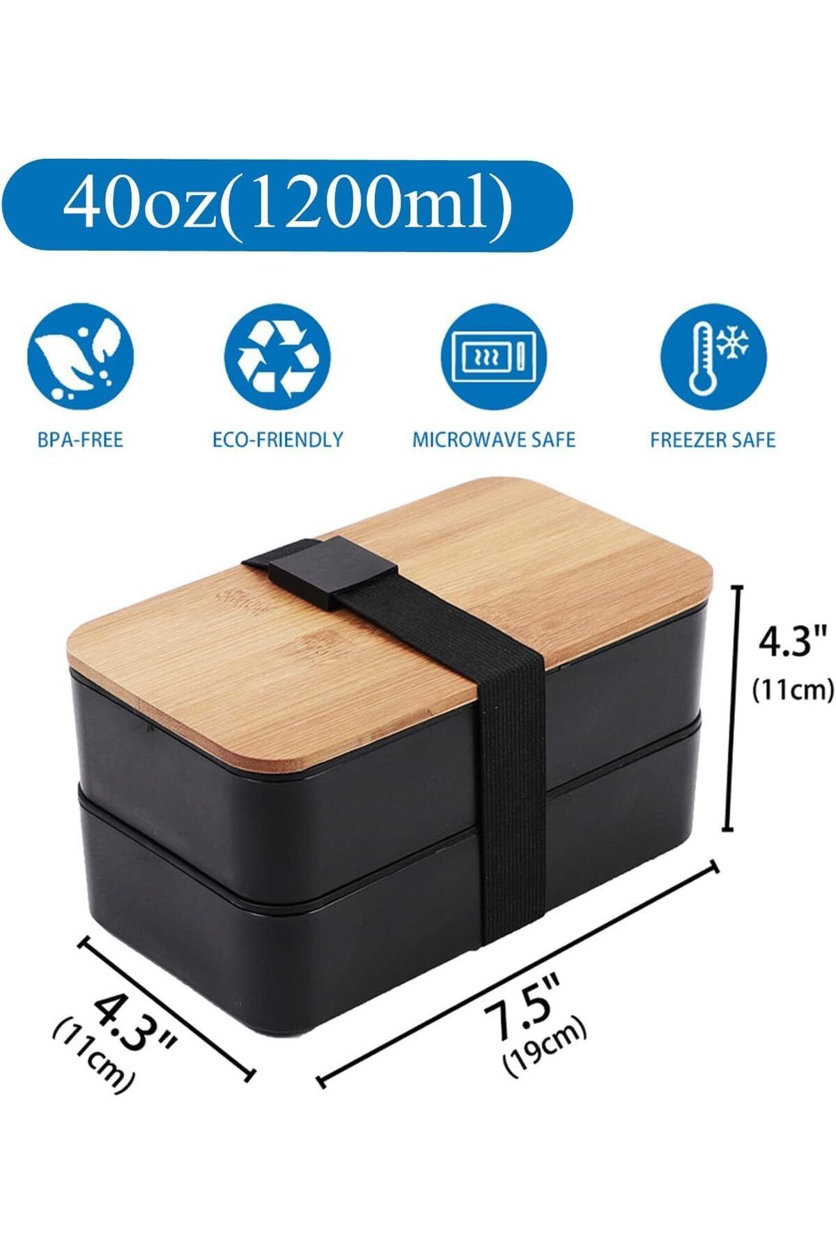 Generic-ALMEKAQUZ Japanese Bamboo Bento Box with Compartments and Utensils, Stackable Lunch Box Includes In 5