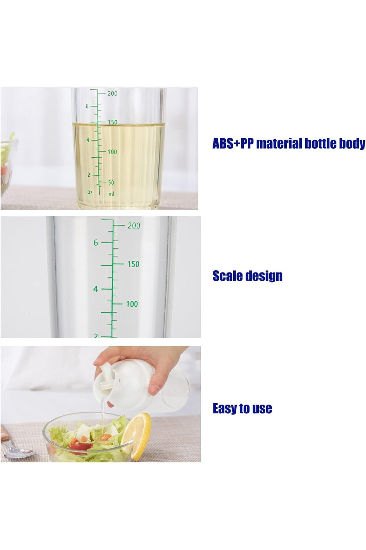 Generic-Salad Dressing Shaker, Plastic Clear Measuring Bottle for Mixing Ranch Homemade Sauce Container BPA 6