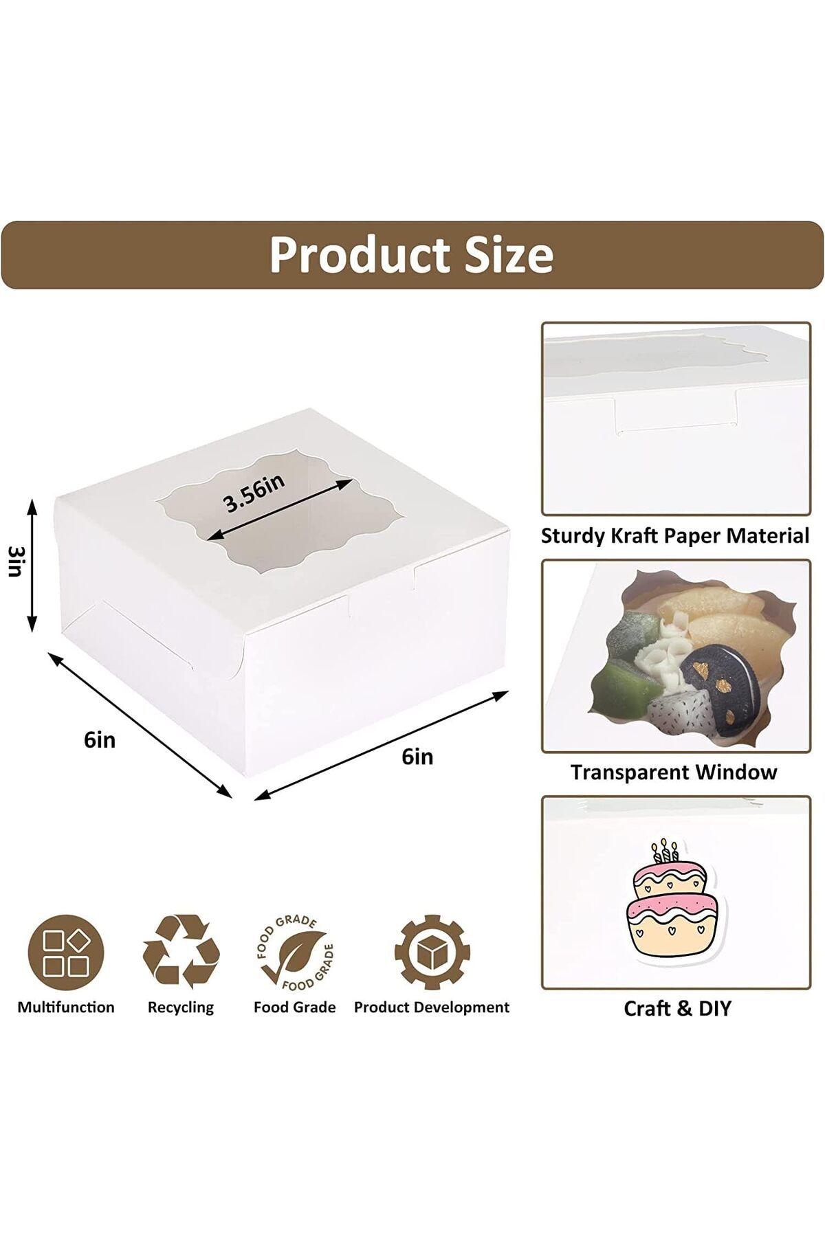 Generic-White Bakery Boxes 6x6x3 Inches 15pcs with Window Small Cookie box Treat Box for Cookies, Cake, Pie 2