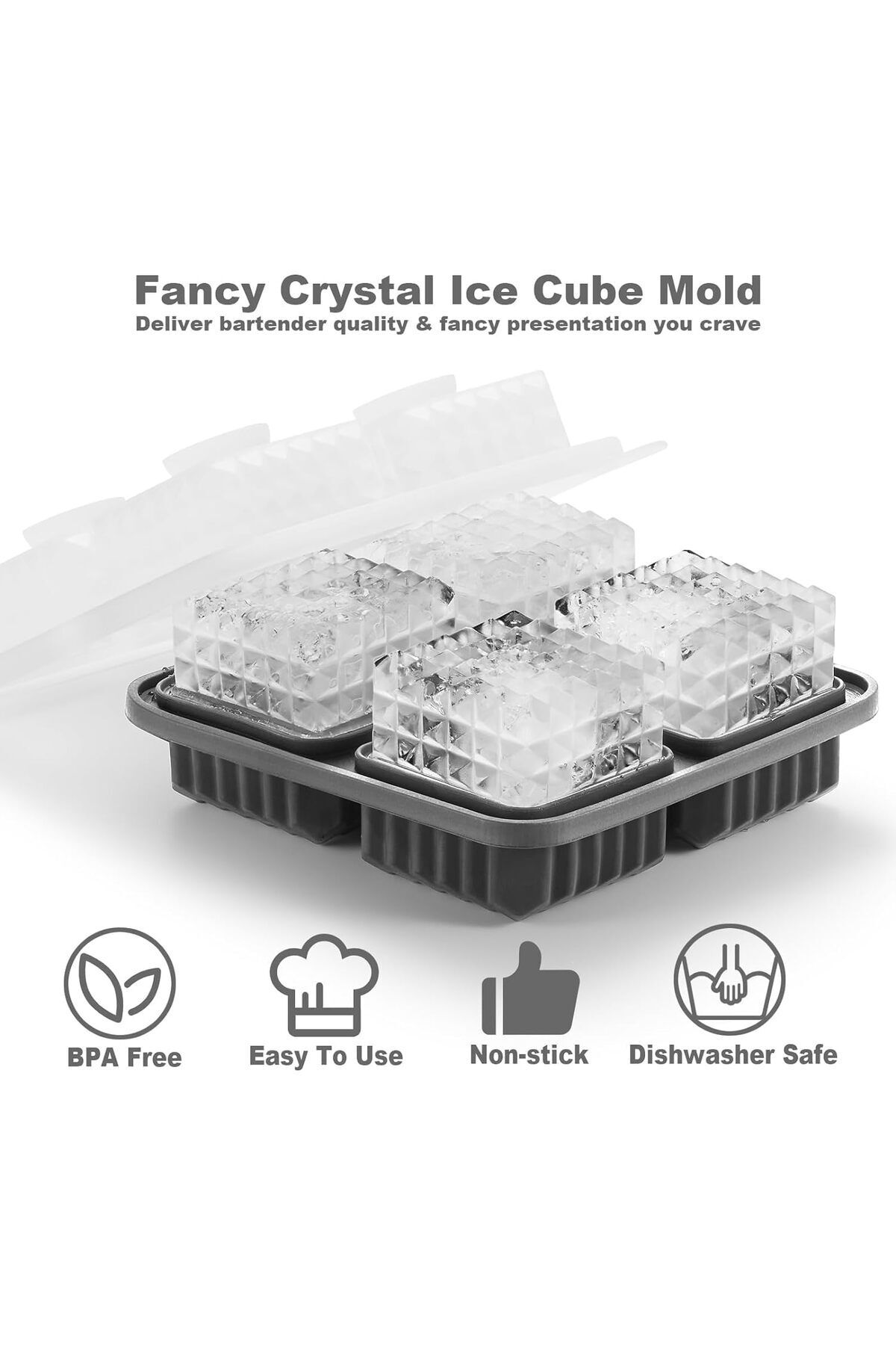 Generic-Tazweeq Ice Cube Mold, 3D Square Ice Cube Tray, Ice Cube Mold For Cocktails, Whiskey, 4 Hole Shapes 4