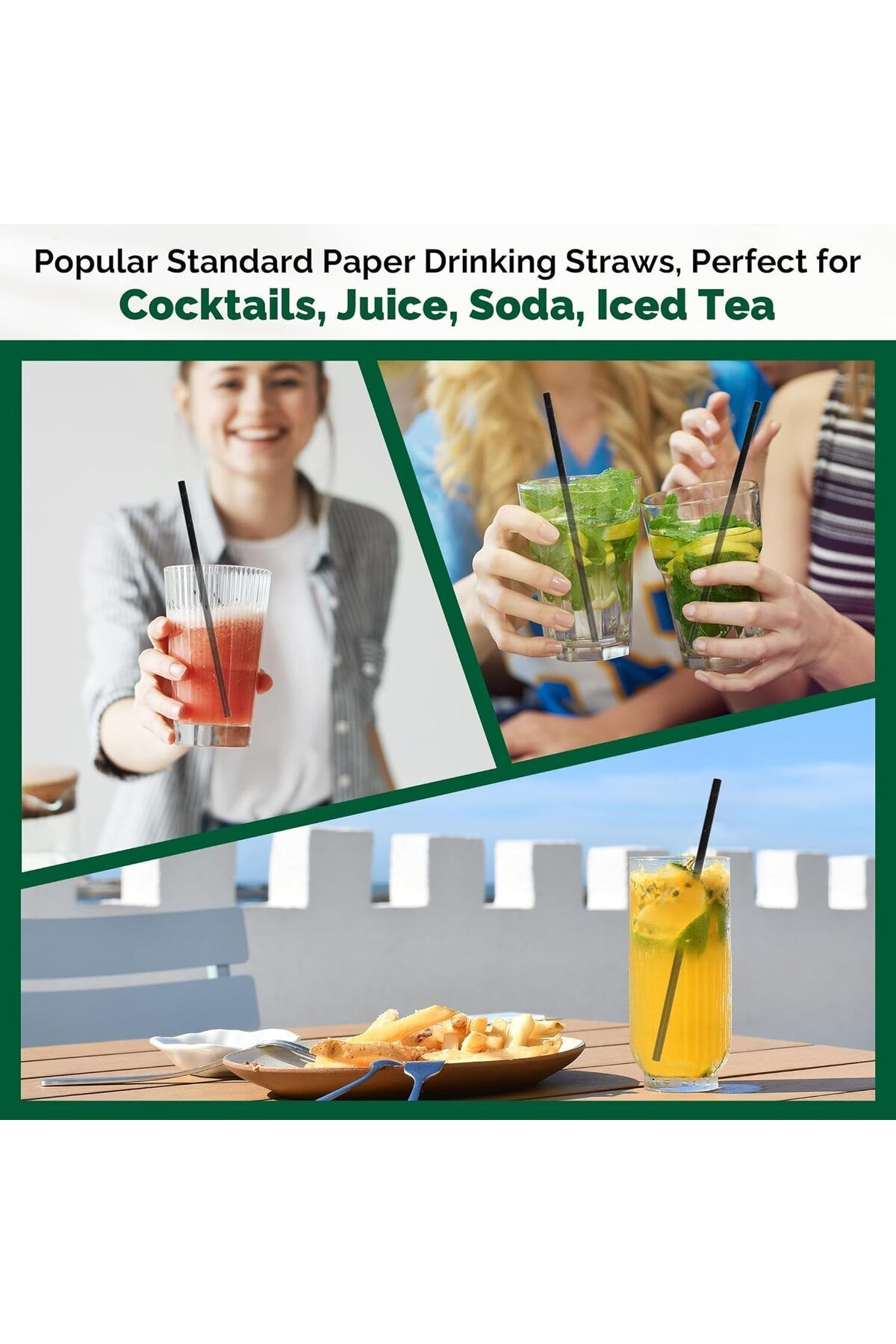 Generic-Azonee 200 Straws, Black Disposable Drinking Paper Straws Bulk Individually Wrapped-Party Essential 4