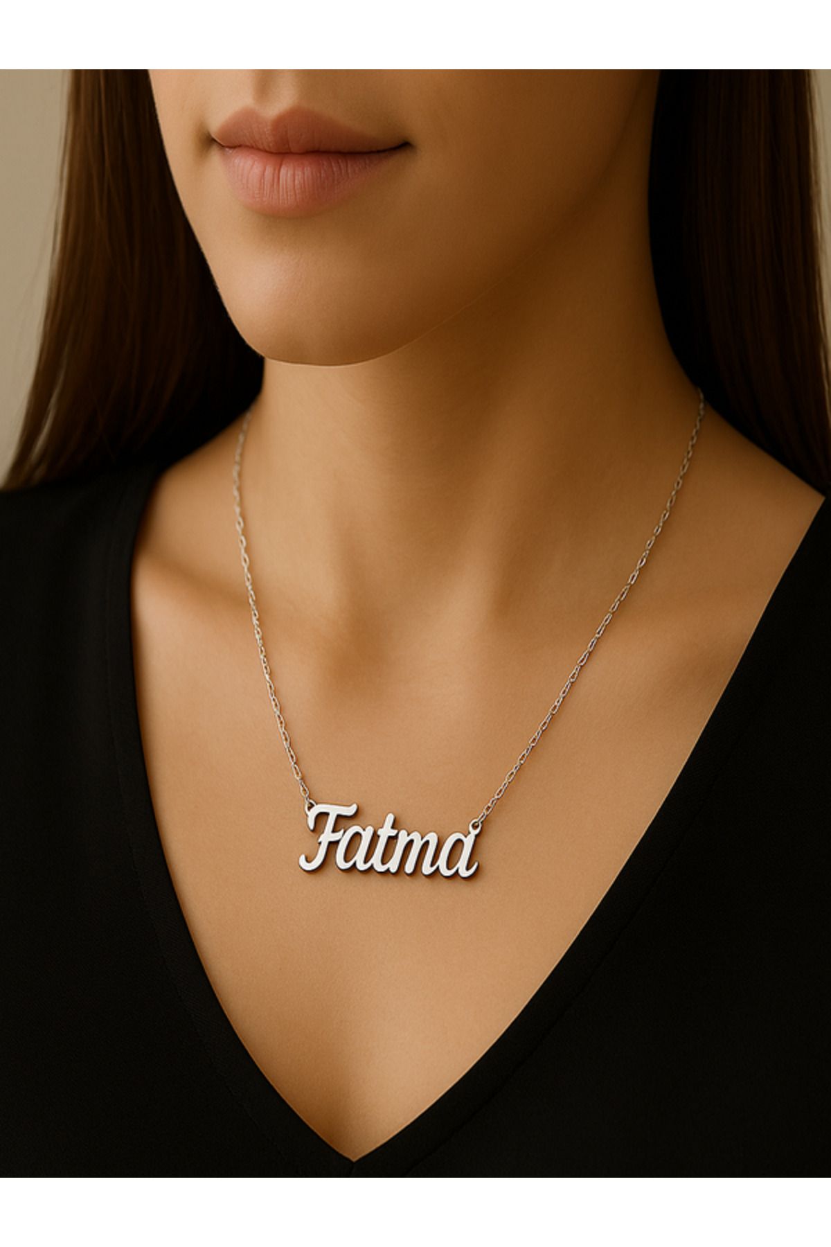 NİŞANTAŞI GÜMÜŞ Kişiye Özel Fatma İsimli Gümüş Kolye – Modern El Yazısı Tasarım