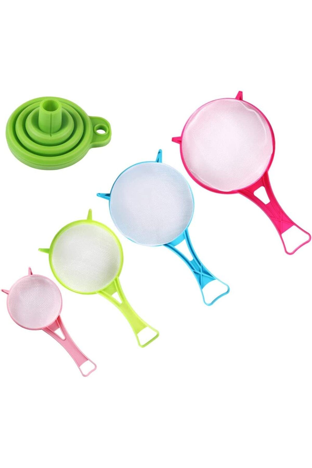 Generic-Plastic Mesh Strainer Colander Set, Food Soy Milk Flour Sieve Plastic Colander Strainer with Long H 4