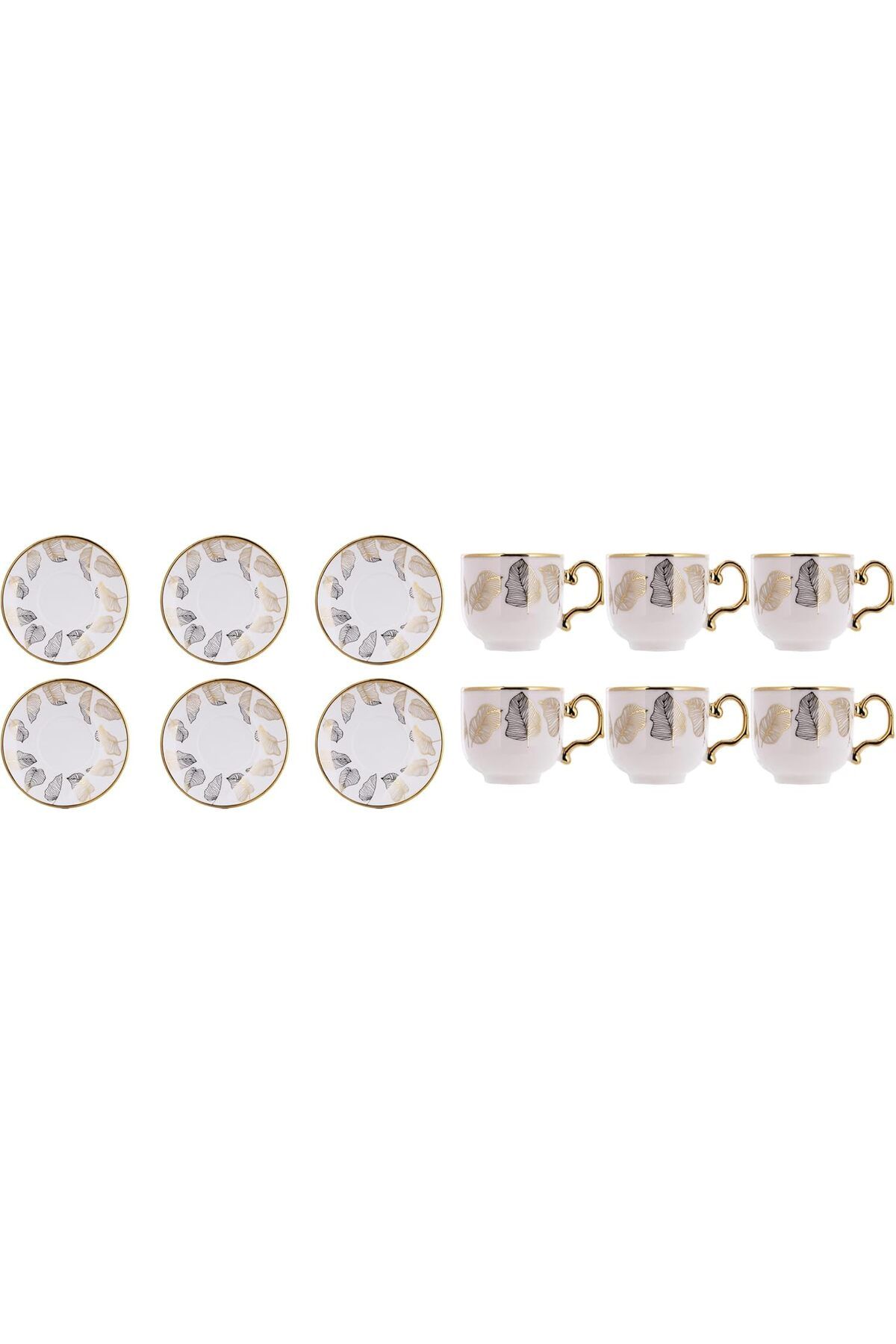 Generic-ALSAIF 12-piece Porcelain Cups with Saucers for Coffee, Espresso, Latte, and Tea, featuring a gold 1