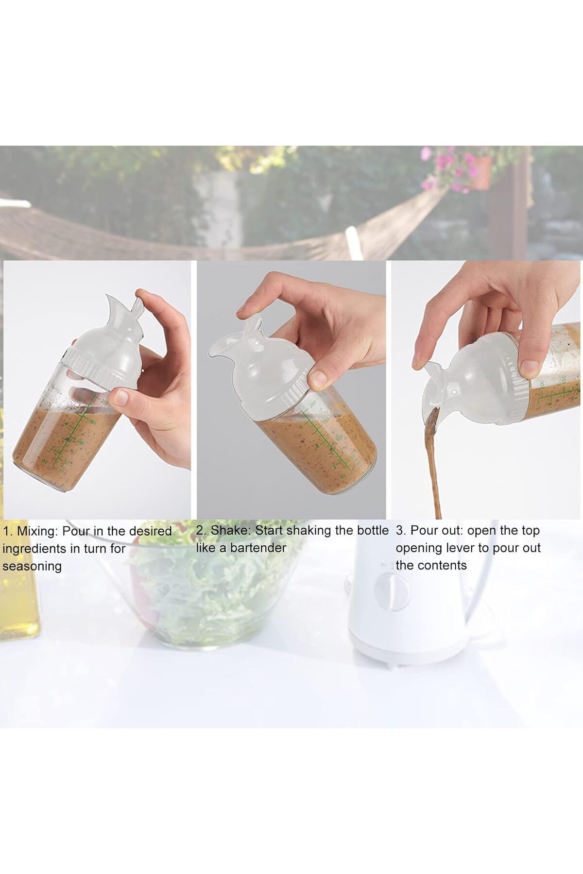 Generic-Salad Dressing Shaker, Plastic Clear Measuring Bottle for Mixing Ranch Homemade Sauce Container BPA 2