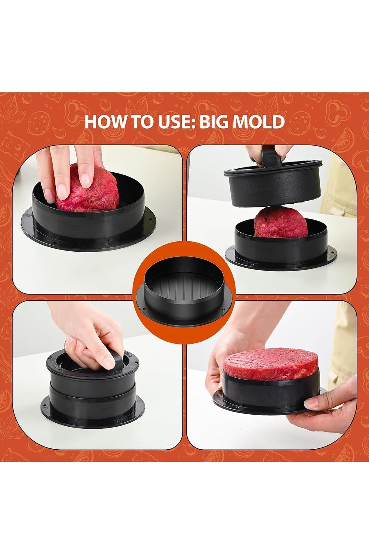 Generic-ALMEKAQUZ Hamburger Meat Press Set, 4-in-1 Sandwich Cutter, Bread Sealing Mold, Manual Circular Pat 7