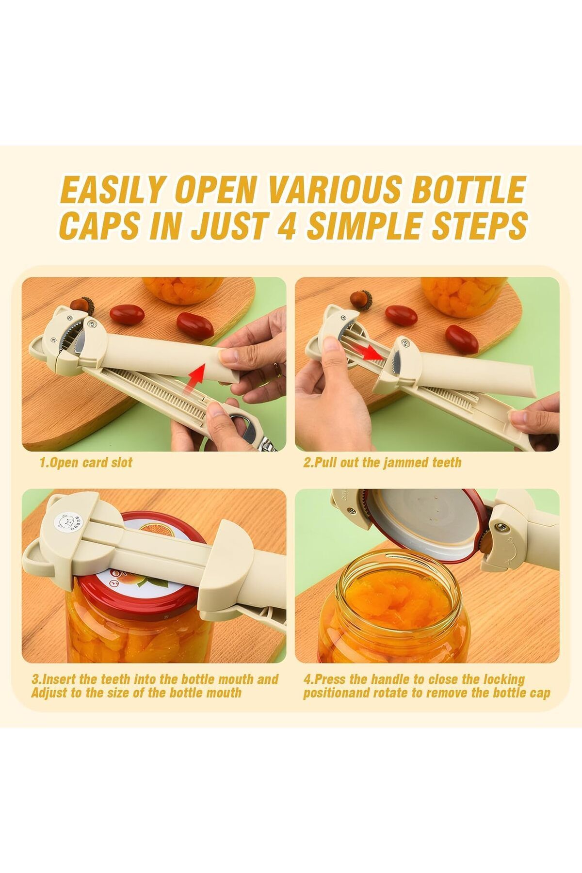 Generic-Multifunctional Magnetic Can Opener Jar Lid Opener Retractable Bottle Jar Opener for Weak Hands Art 4