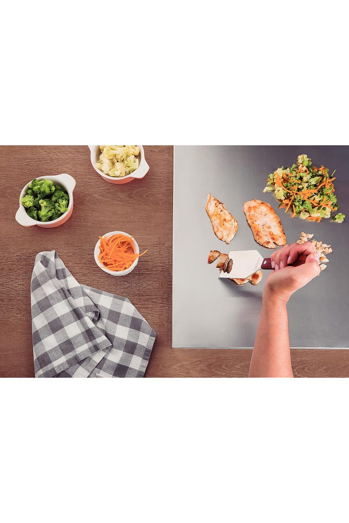 Generic-Tramontina 5 Inches Stainless Steel Grid Scraper with Treated Red Polywood Handle 2