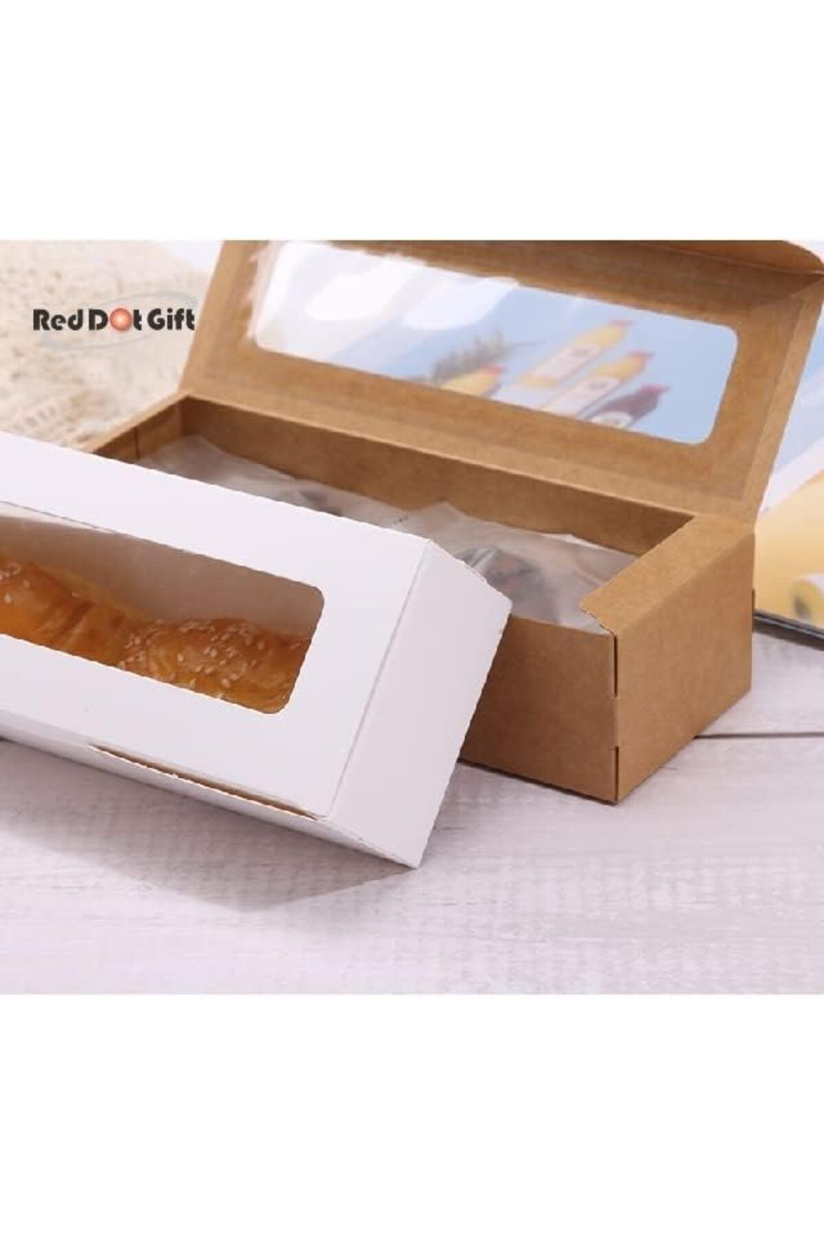 Generic-Red Dot Gift Pack of 12 Rectangular Bakery Boxes with Window,Paper Macaron Box, Biscuit,Candy Box ( 4