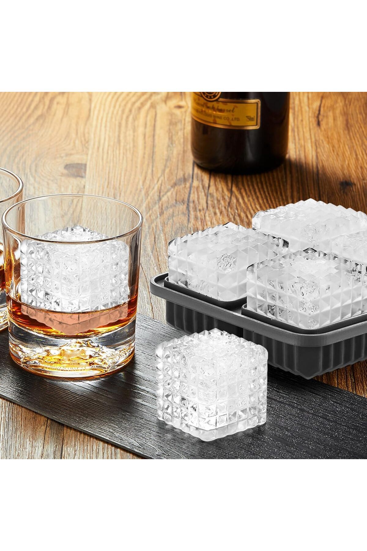 Generic-Tazweeq Ice Cube Mold, 3D Square Ice Cube Tray, Ice Cube Mold For Cocktails, Whiskey, 4 Hole Shapes 6