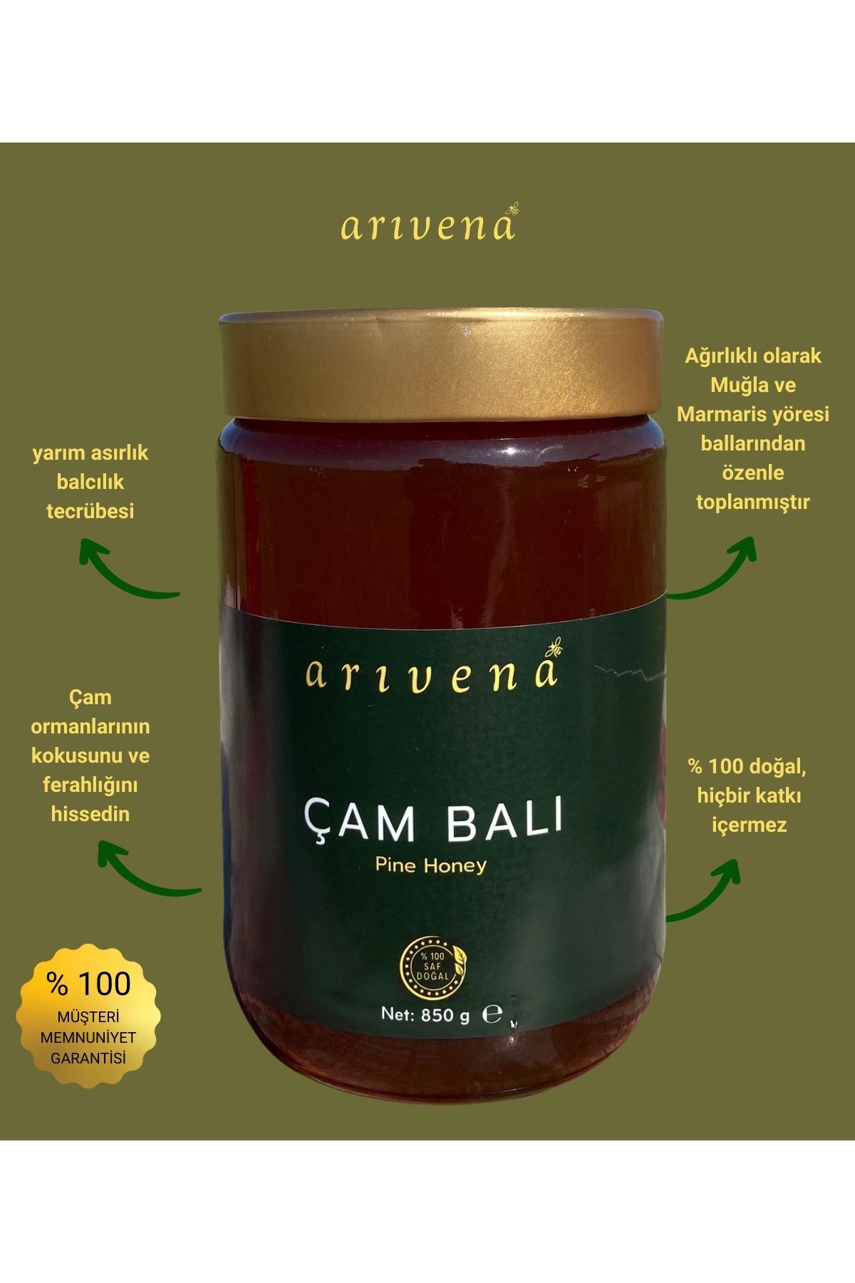 Arıvena Çam Balı %100 Saf ve Doğal 850g