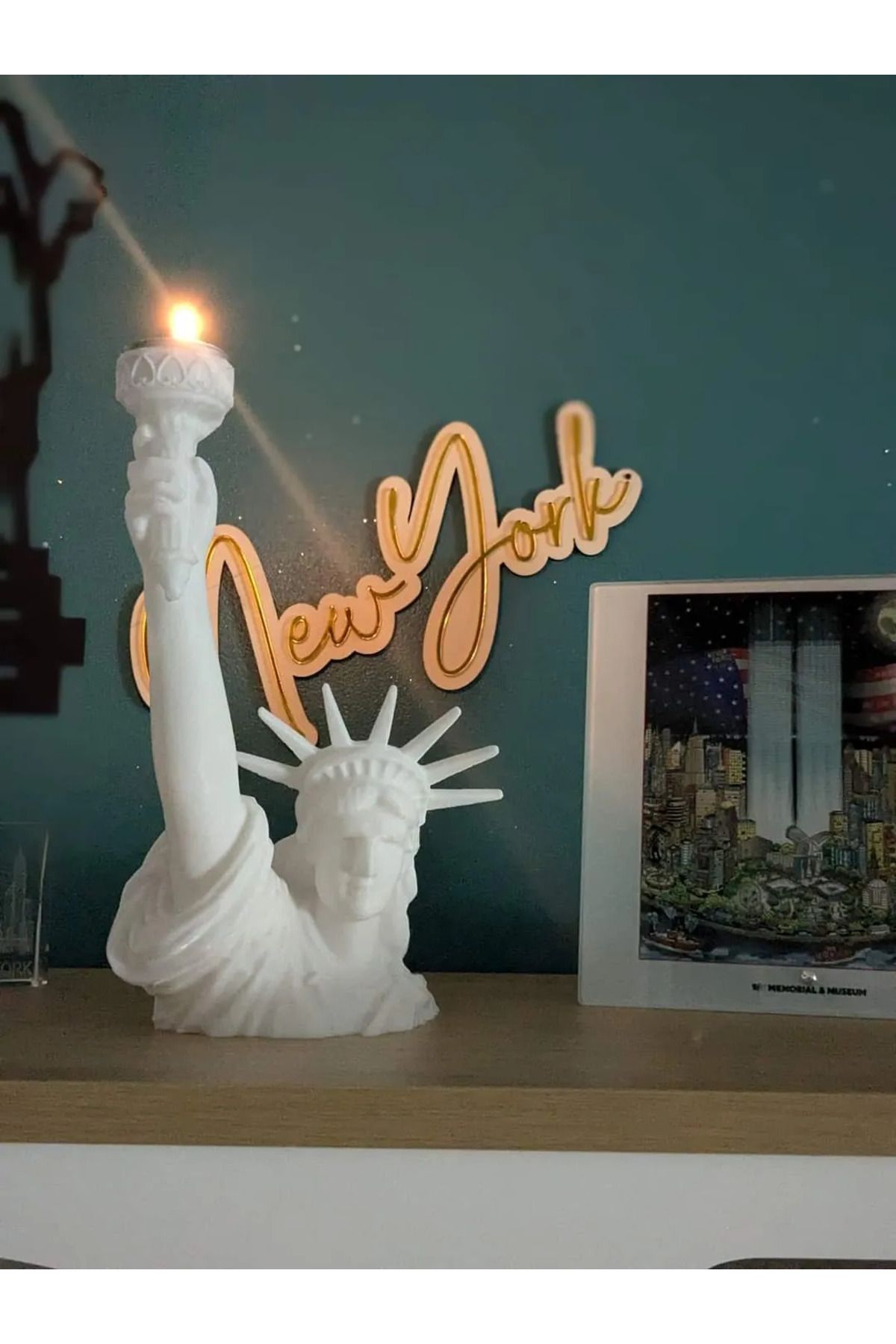 3D Garage Özgürlük Heykeli Yarım - Statue of Liberty - Dekoratif Hediyelik Ürün - Işıklı Led Tealight