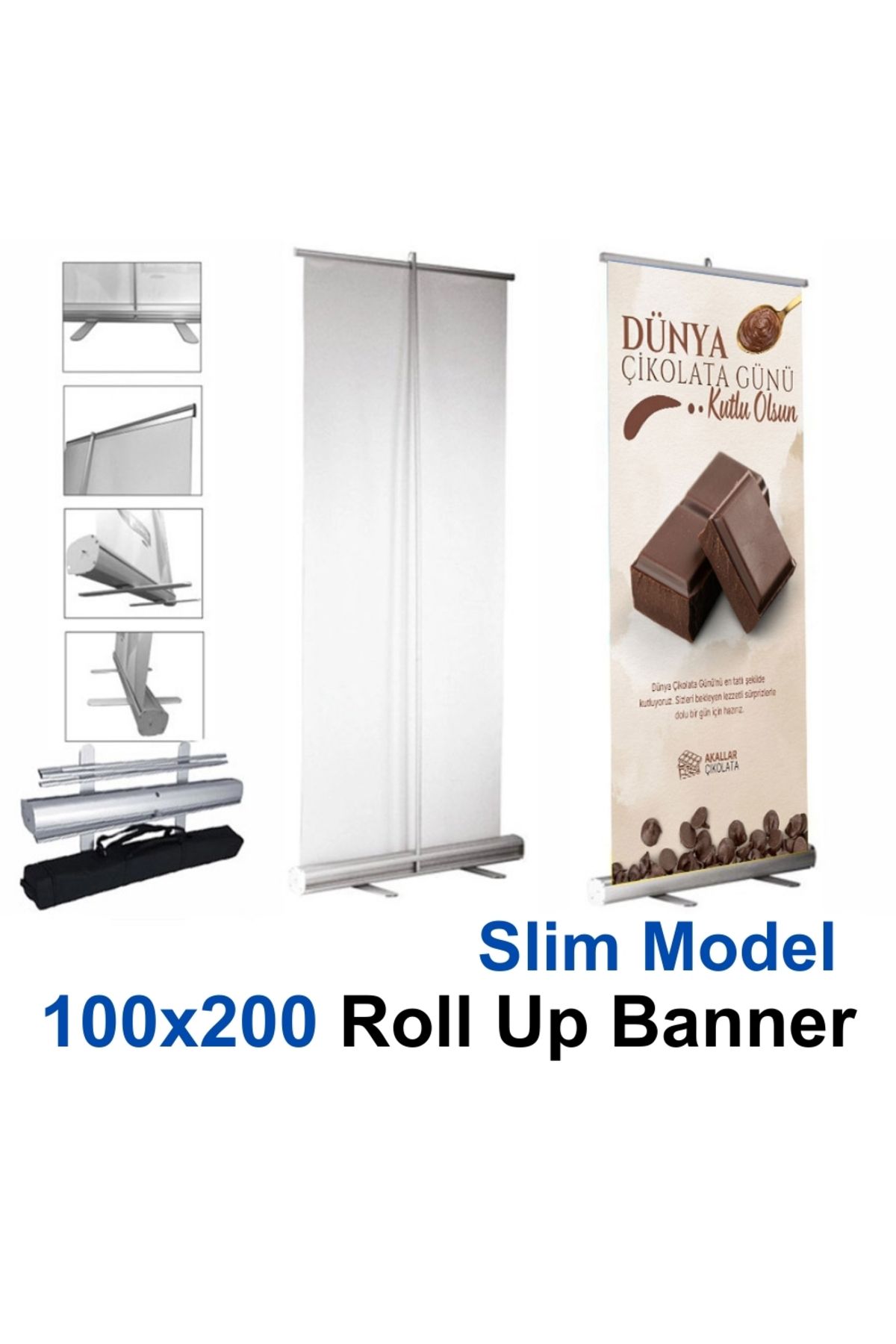 Karlobi 100x200 Roll Up Banner Slim Model | Baskısız | Taşınabilir Alüminyum Aparat + Bez Çantalı |