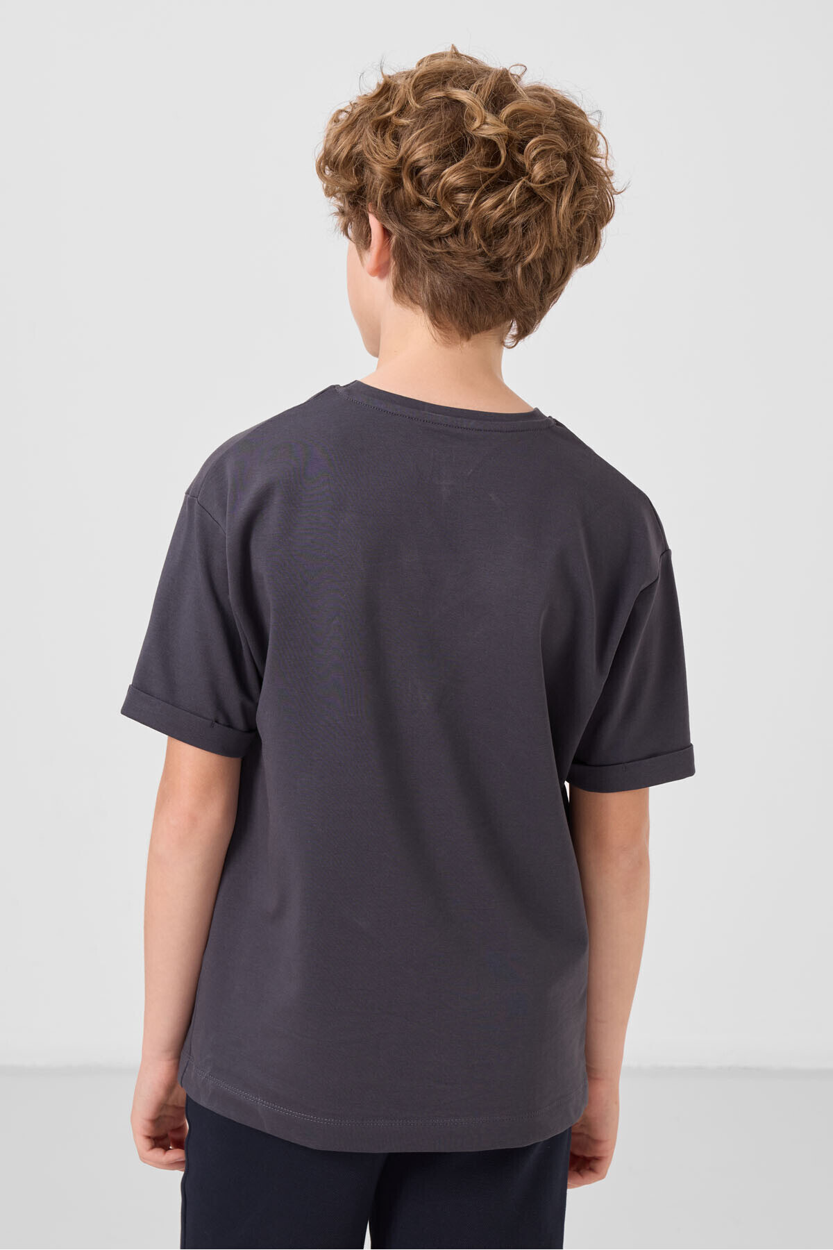 TOMMY LIFE-Anthracite Cotton Soft Textured Oversize Printed Boy's T-Shirt - 11301 5
