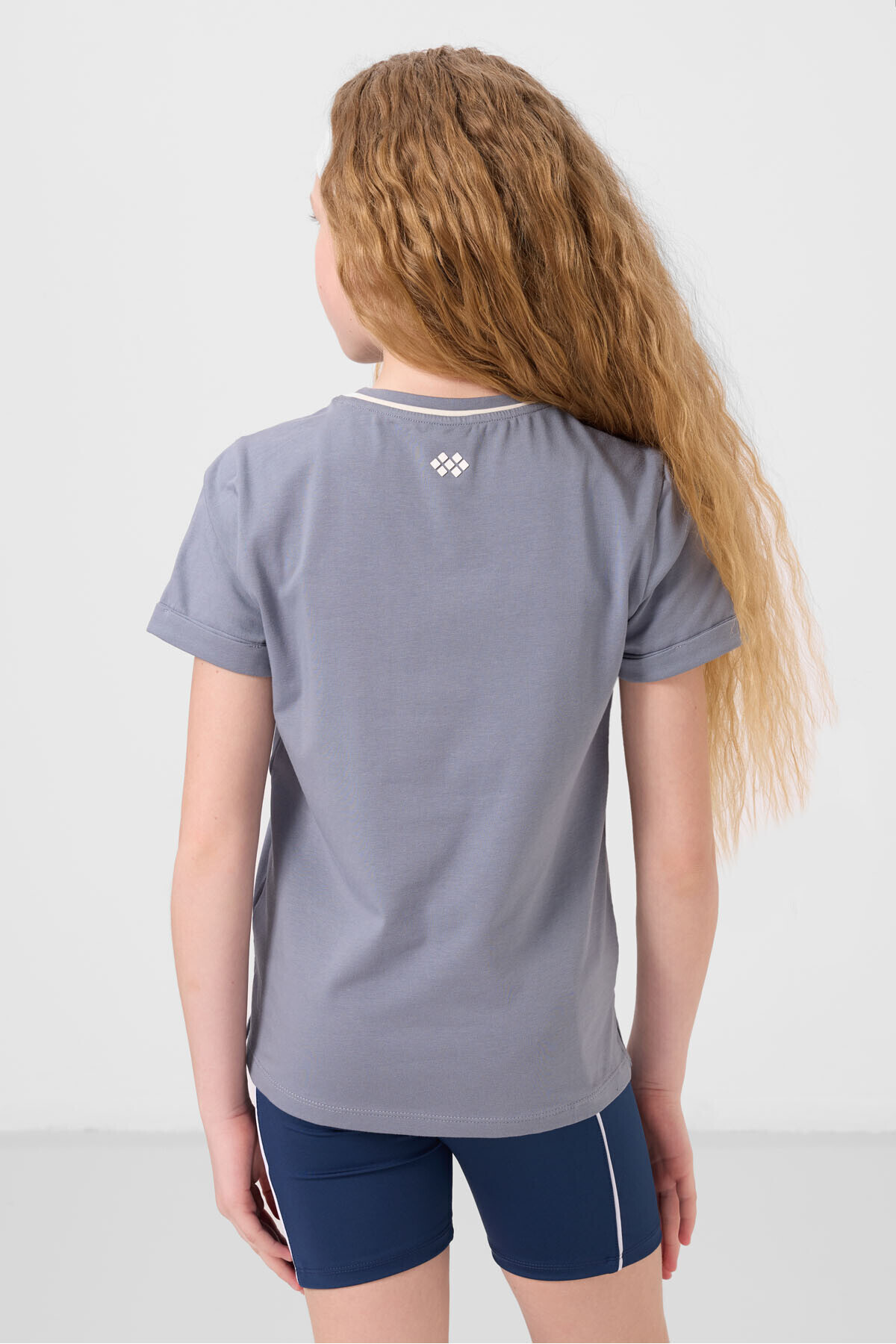 TOMMY LIFE-Dark Blue Cotton O-Neck Standard Fit Basic Girl's T-Shirt - 75177 5