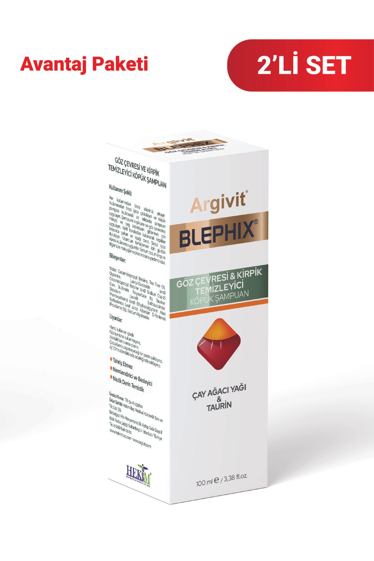 Argivit Blephix 2'li Paket - Tea Tree Oil Ve Taurin Içeren Göz Çevresi Ve Kirpik Temizleyici Şampuan 50 ml