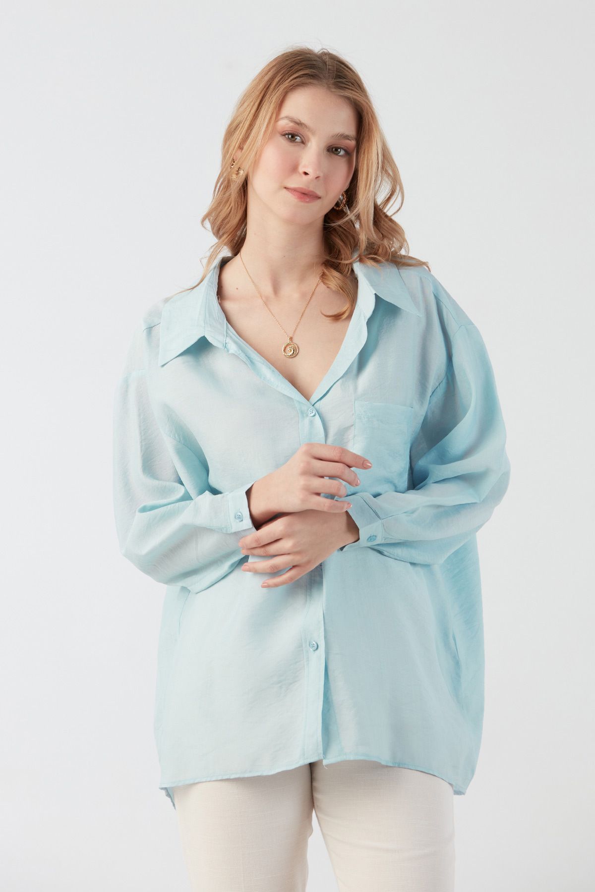 Fulla Moda Basic Cepli Salaş Şifon Gömlek