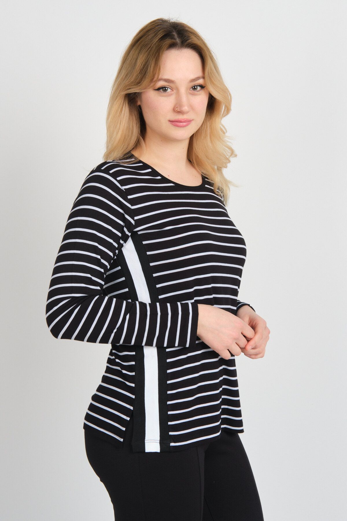 Sistas Bluză De Damă Cu Mânecă Lungă În Dungi 24020 Negru Femeie - XL