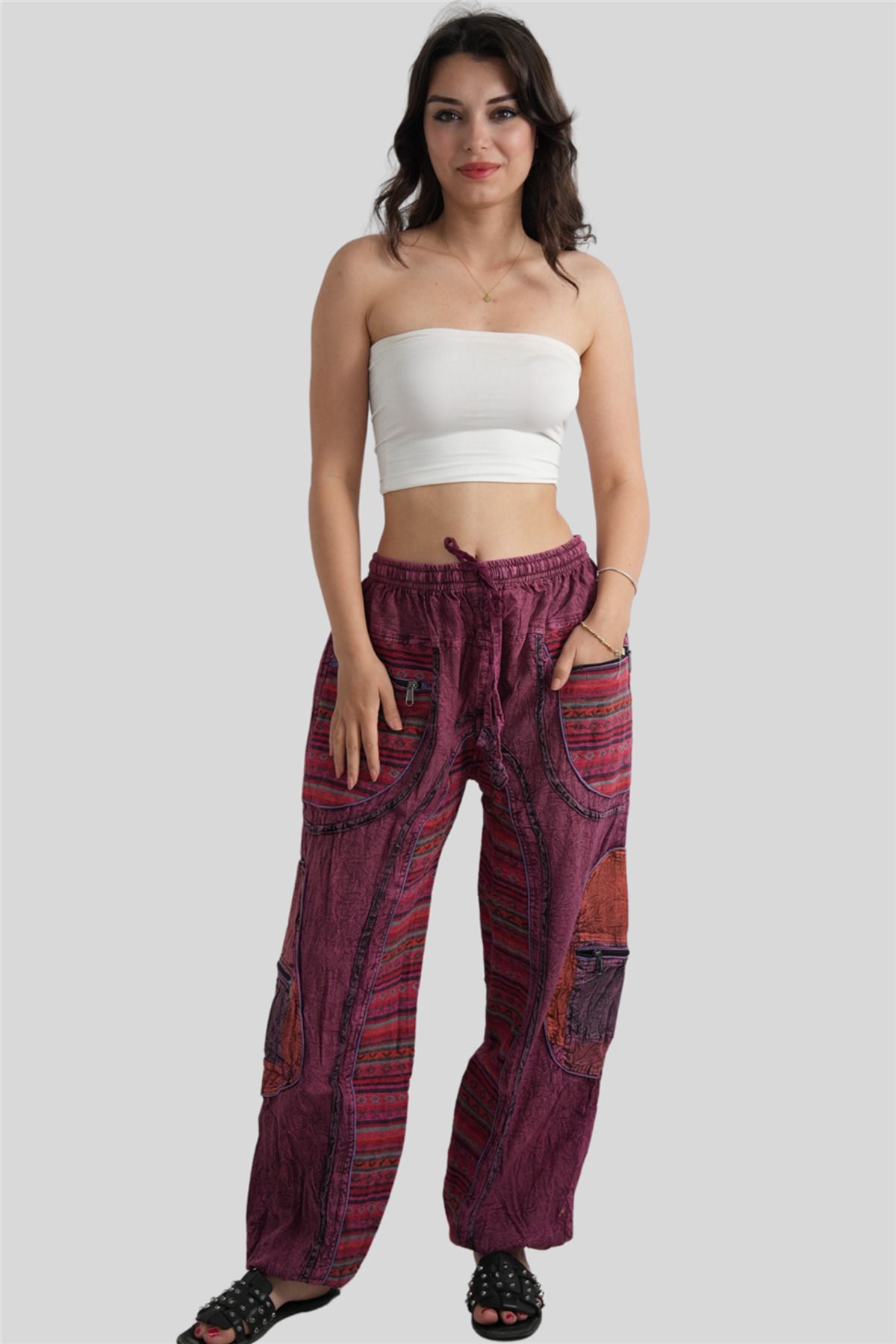 Miss Boheme Mürdüm Unisex Bohem Nepal Cepli Pantolon