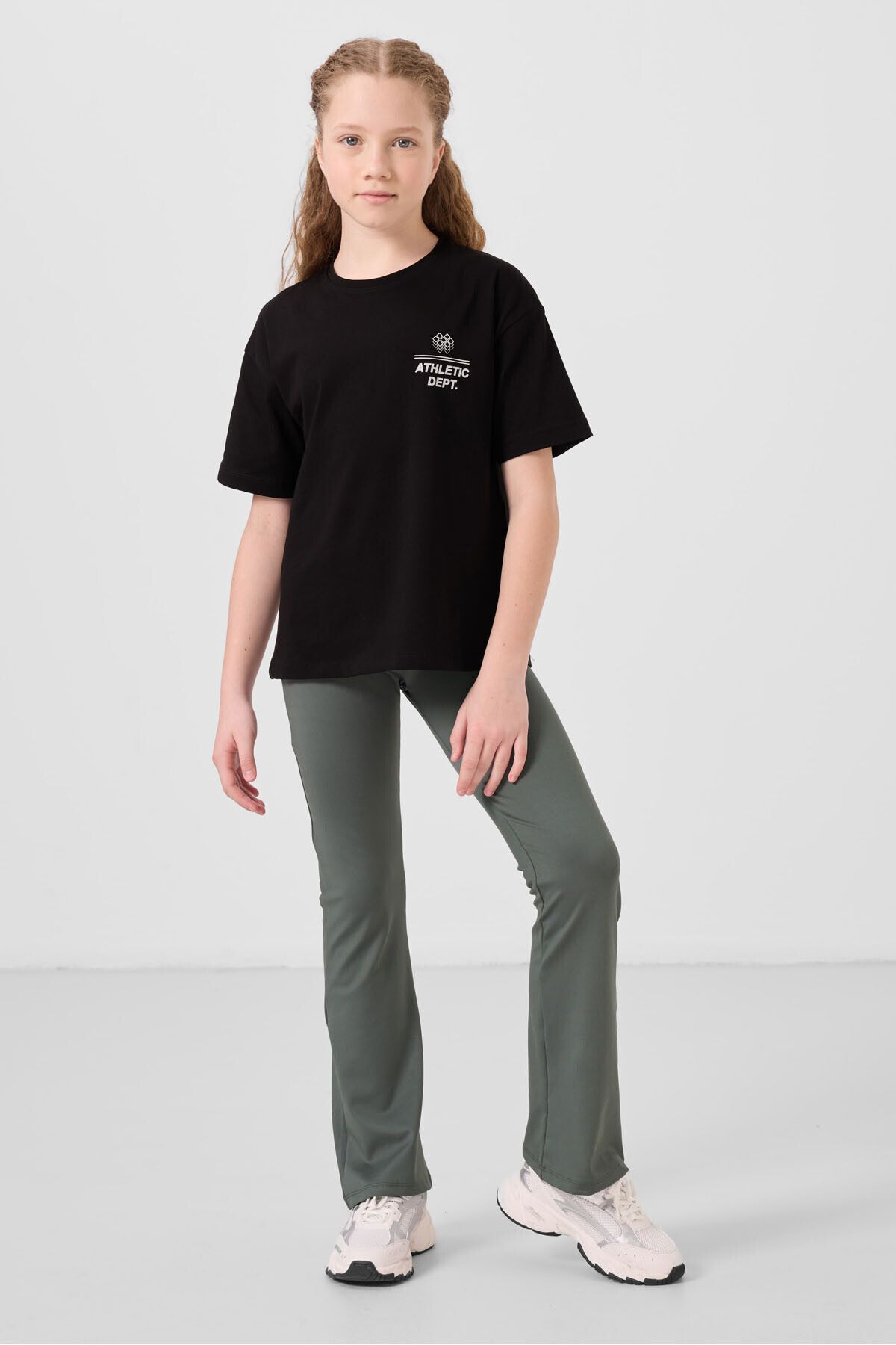 TOMMY LIFE Haki Esnek Standart Fit Basic Performans İspanyol Paça Kız Çocuk Tayt - 75193
