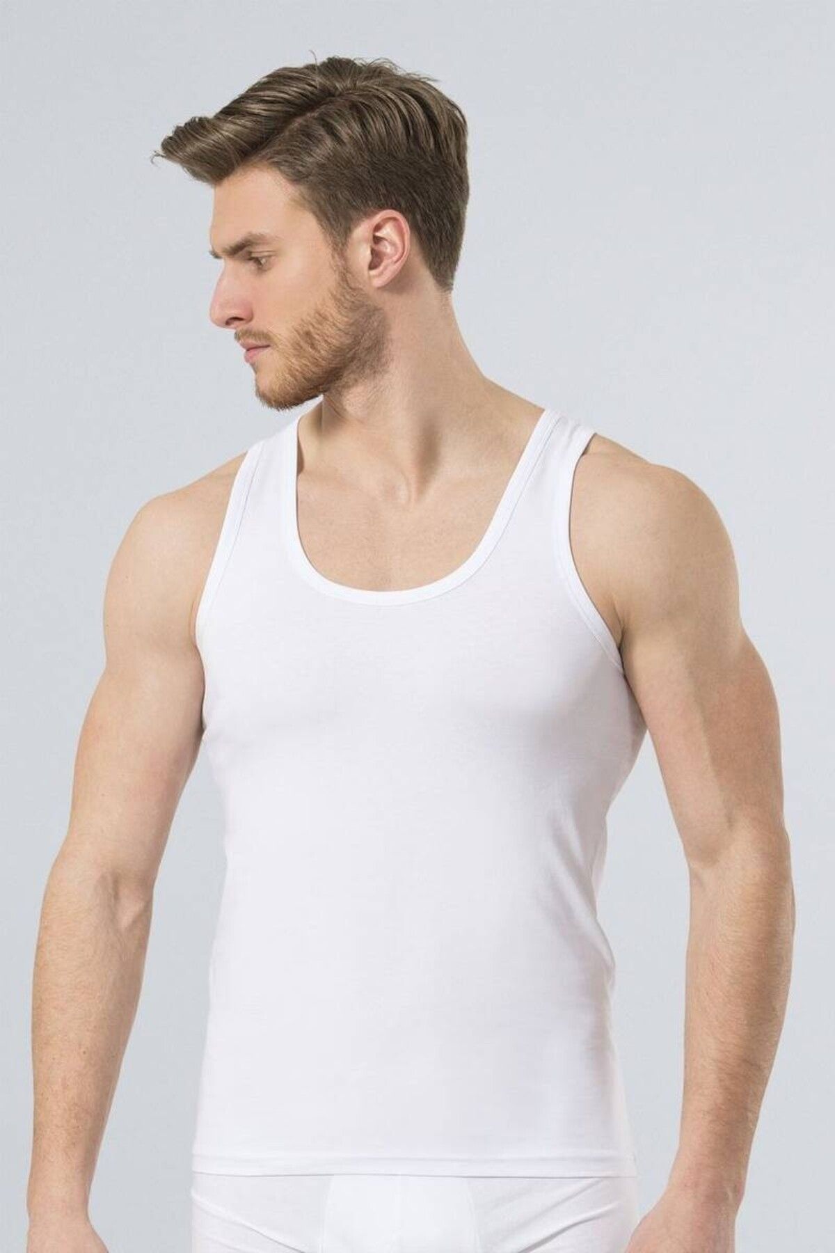 TÜREN-163 White Men's Lycra Tank Top 2
