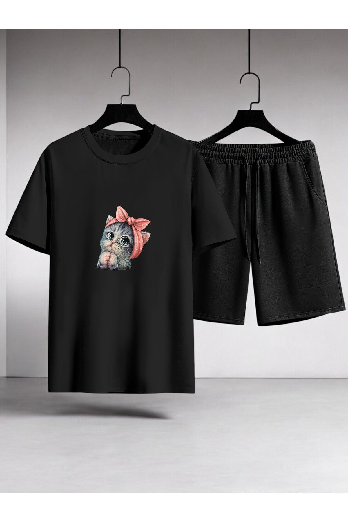 uyguntarz Unisex Minnoş Tasarım Basklı Tshirt Şort Takımı