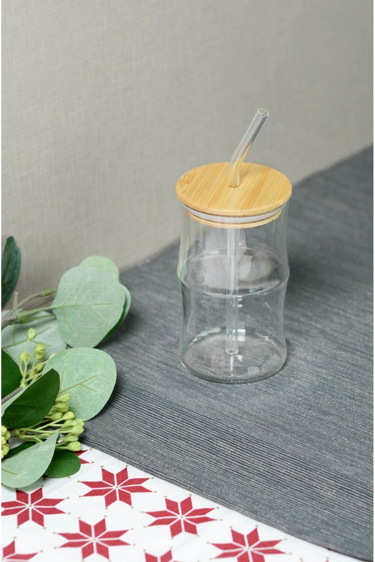 Bayev 330 Ml Bambu Kapaklı Cam Pipetli Pinterest Bardak - Borosilikat Kahve Sunum Bardağı 401307