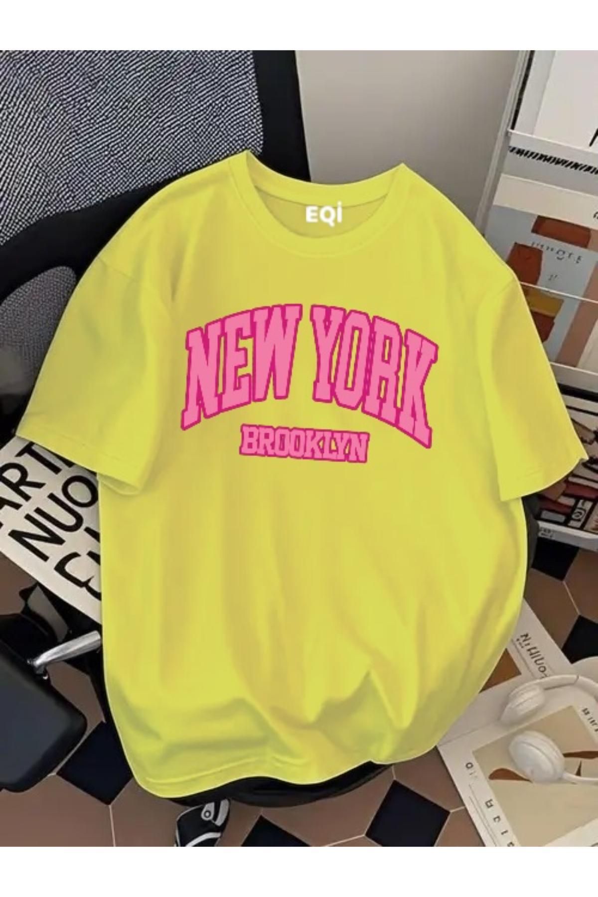 EQİ New York Brooklyn Baskılı Oversize T-Shirt