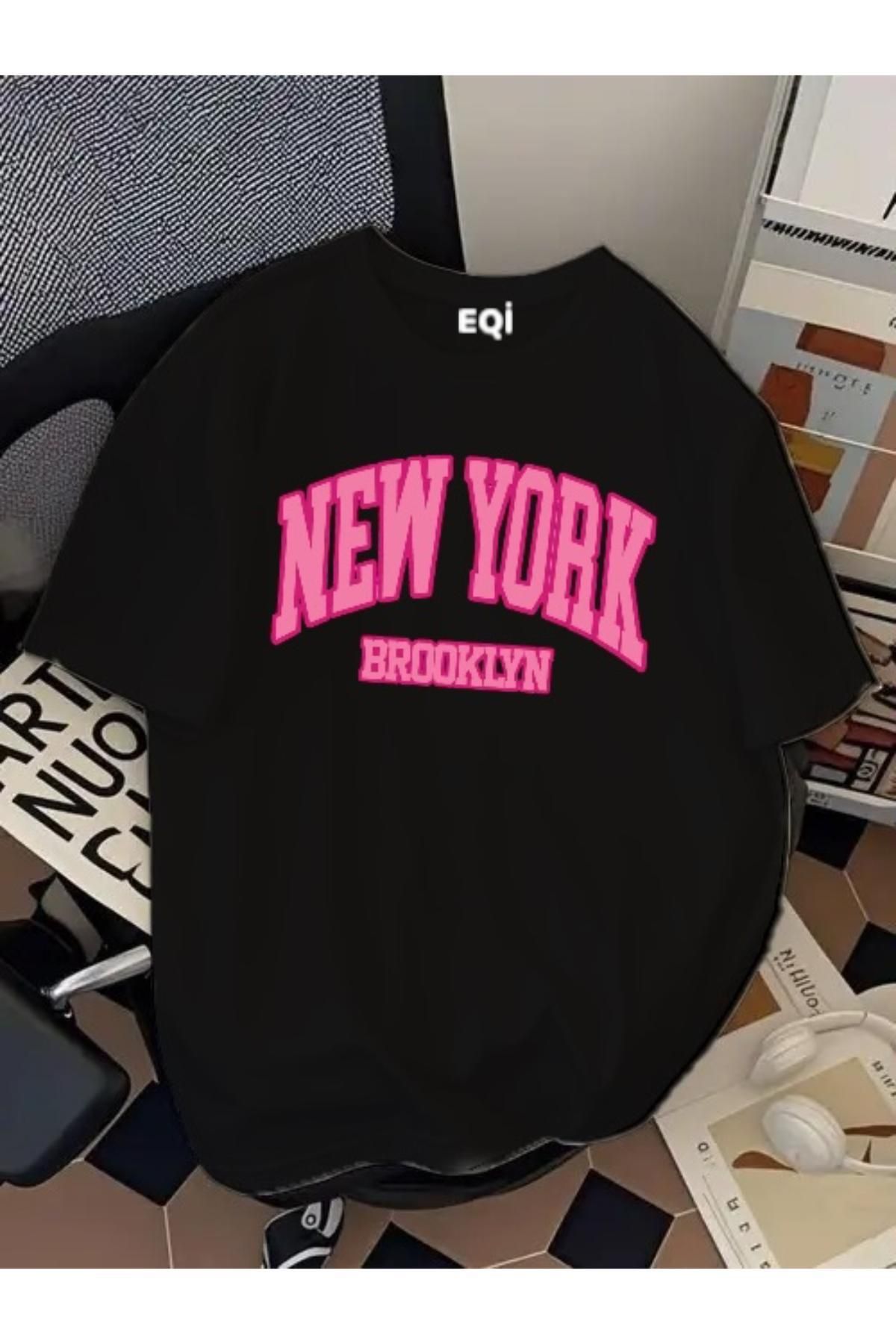 EQİ New York Brooklyn Baskılı Oversize T-Shirt
